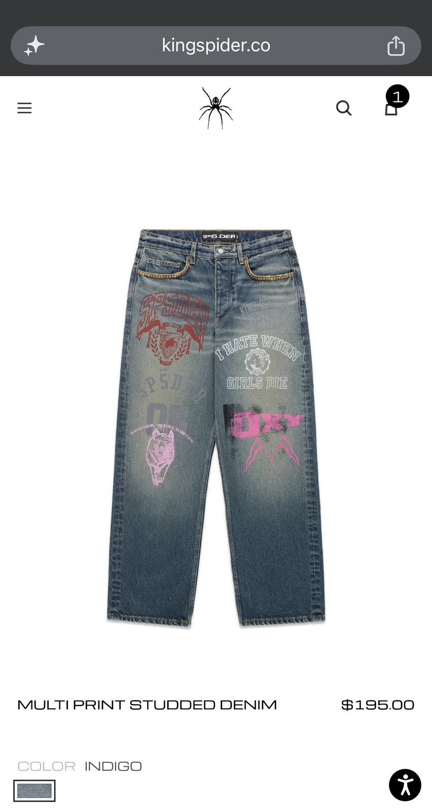 Sp5der Sp5der Multi Print Studded Denim Size US 30 / EU 46 - 1 Thumbnail