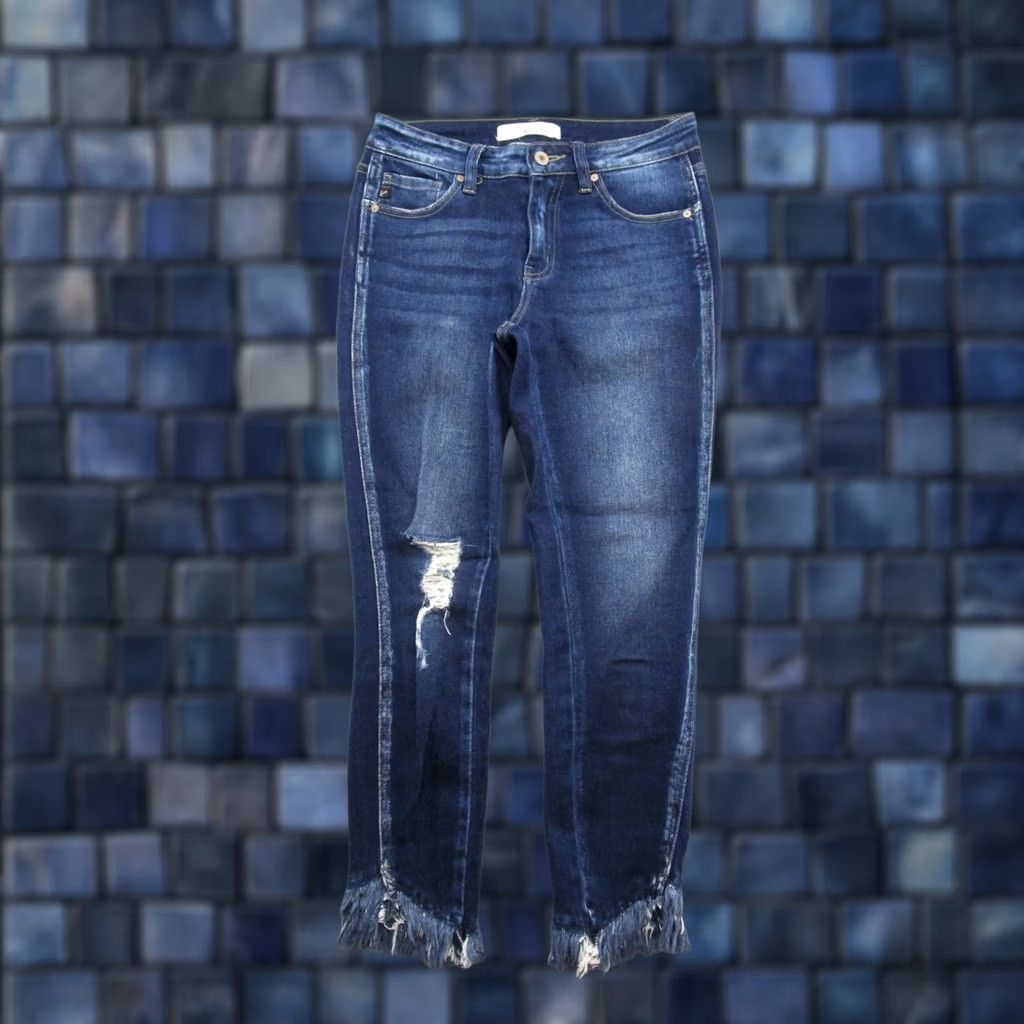 Vintage Kancan Dark Wash Stretch Ankle Skinny Jeans Women's 26 Distressed Size 5/26 Blue Size 26" / US 2 / IT 38 - 1 Thumbnail