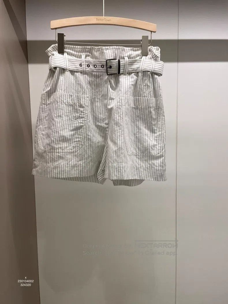 Brunello Cucinelli Brunello Cucinelli White Striped Cotton Linen High-Waisted Size 42" / US 20 - 1 Thumbnail