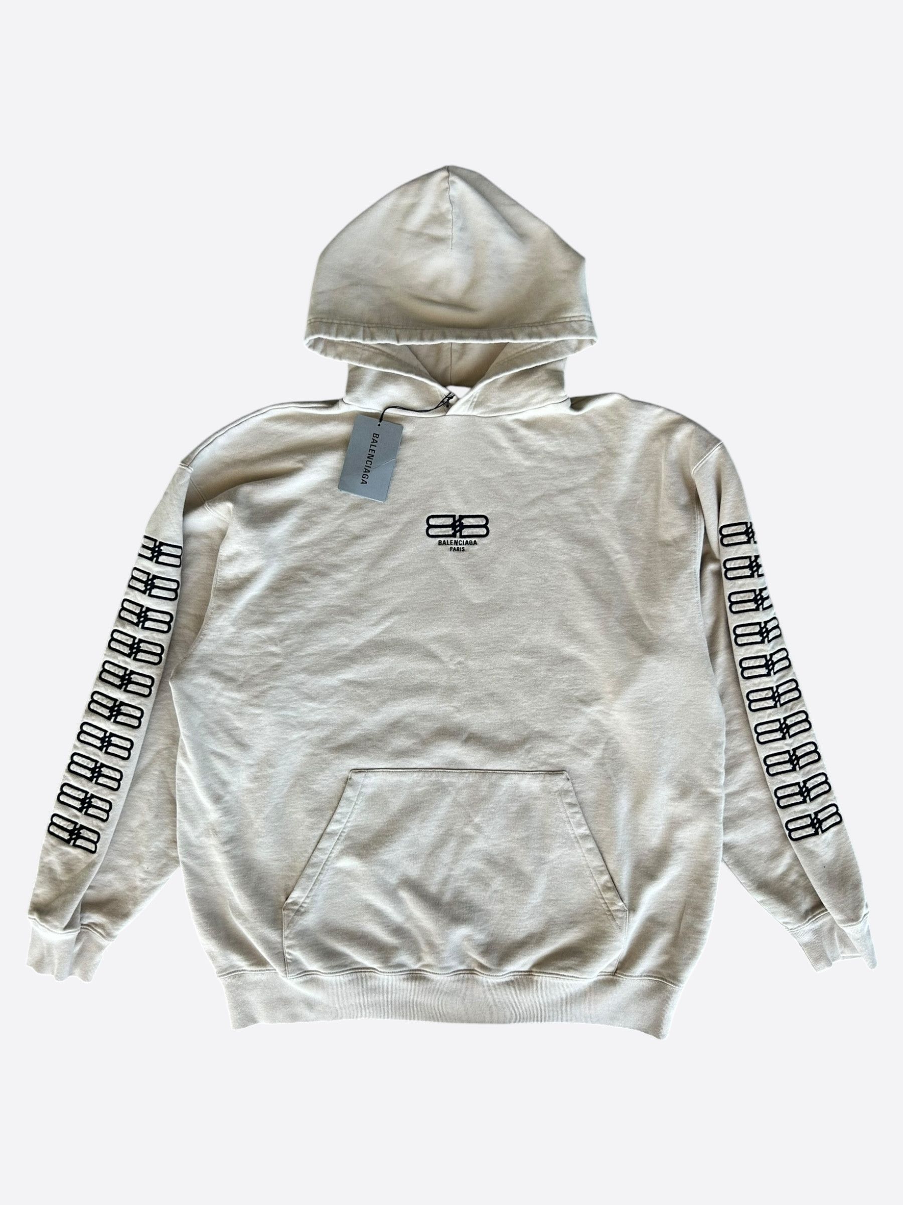 Balenciaga Balenciaga Beige & Black Embroidered BB Icon Logos Hoodie Size US XS / EU 42 / 0 - 1 Thumbnail