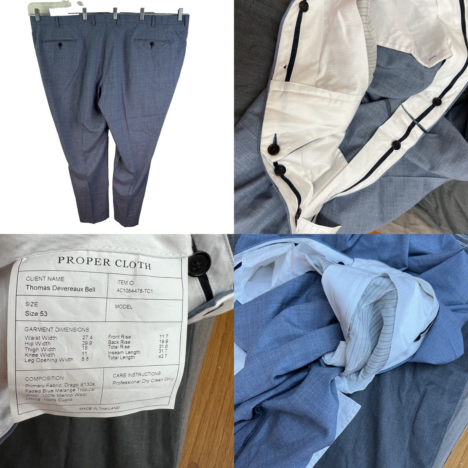 Proper Cloth VINTAGE Proper Cloth Dress Pants Mens Size 54 Blue Wool Straight Leg Formal 130's Tropical City Size US 38 / EU 54 - 8 Thumbnail