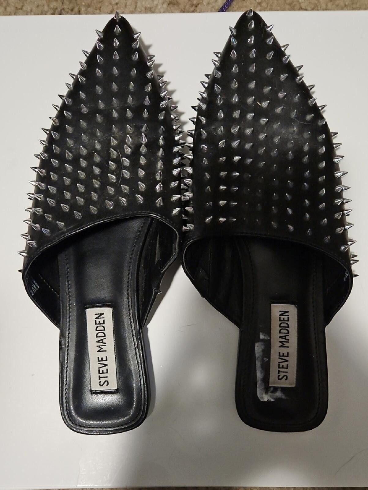 Steve Madden Steve Madden Black Pointed Spike-Studded Mules Size US 7.5 / IT 37.5 - 1 Thumbnail