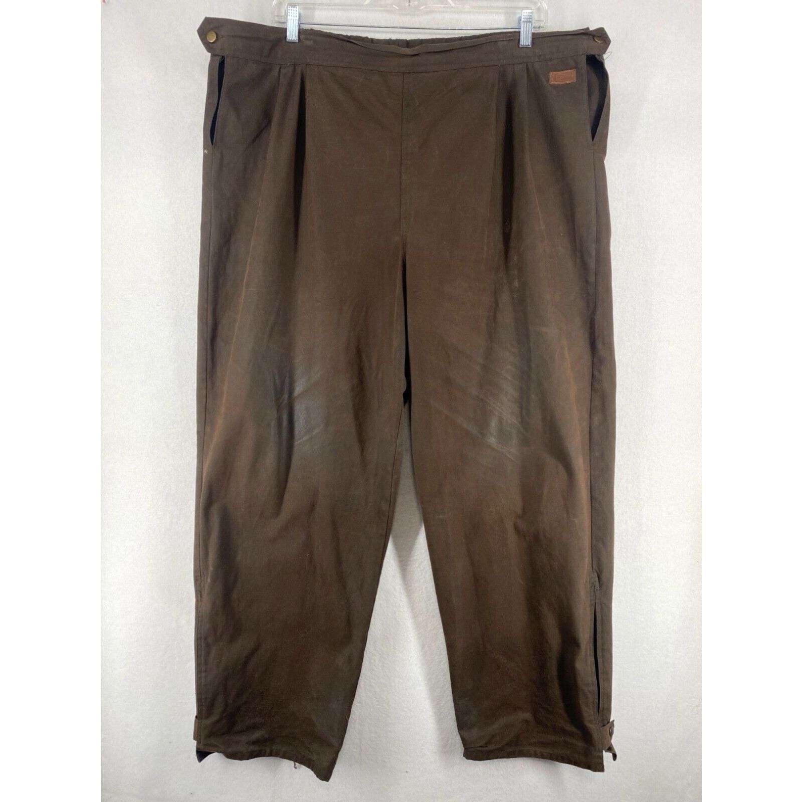 image of Vintage Outback Trading Pants Mens 2Xl Oilskin Overpants Western Waterproof Cotton Brown in White