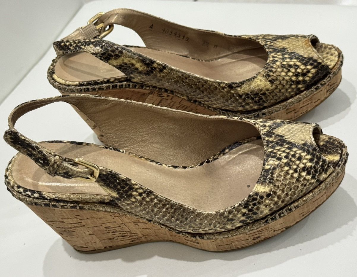 Stuart Weitzman Stuart Weitzman Snake Print Wedge Slingback Buckle Sandals Size US 7.5 / IT 37.5 - 2 Thumbnail