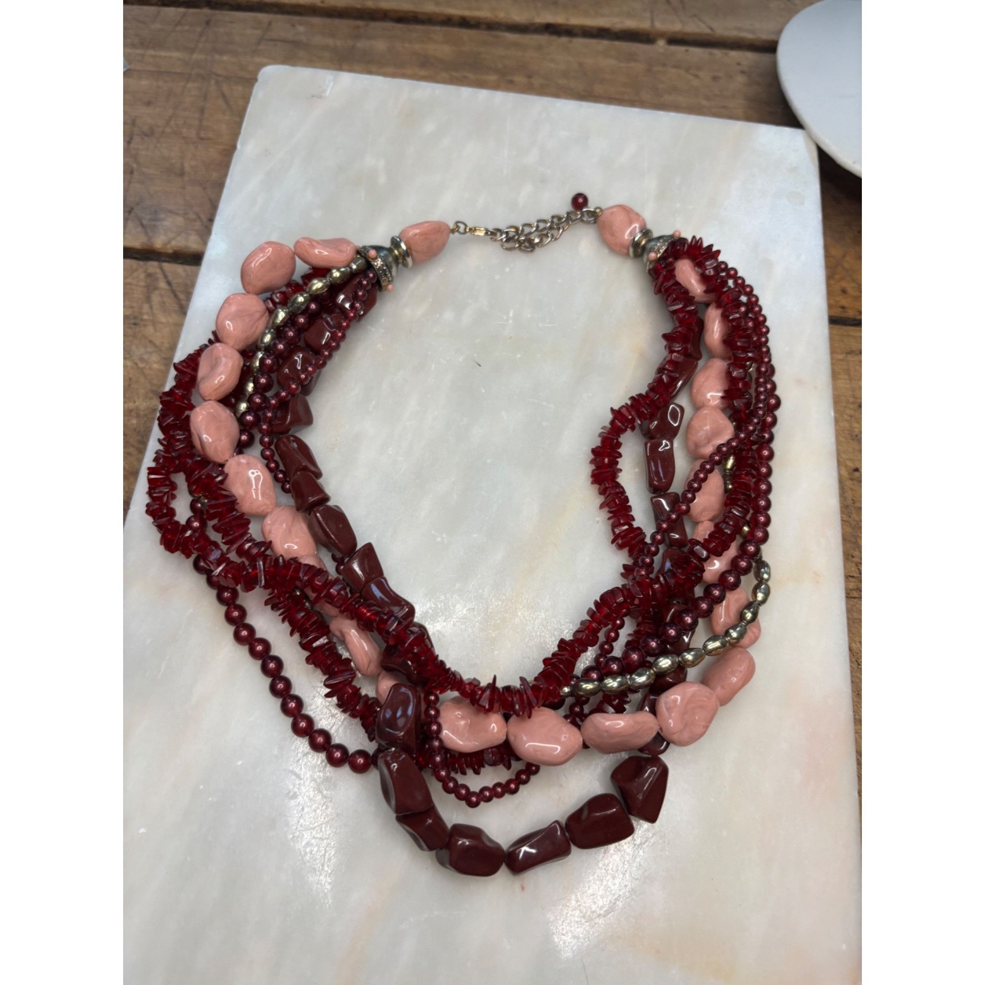 Other Multi-Strand Beaded Necklace With Red & Pink Stones Size ONE SIZE - 5 Thumbnail