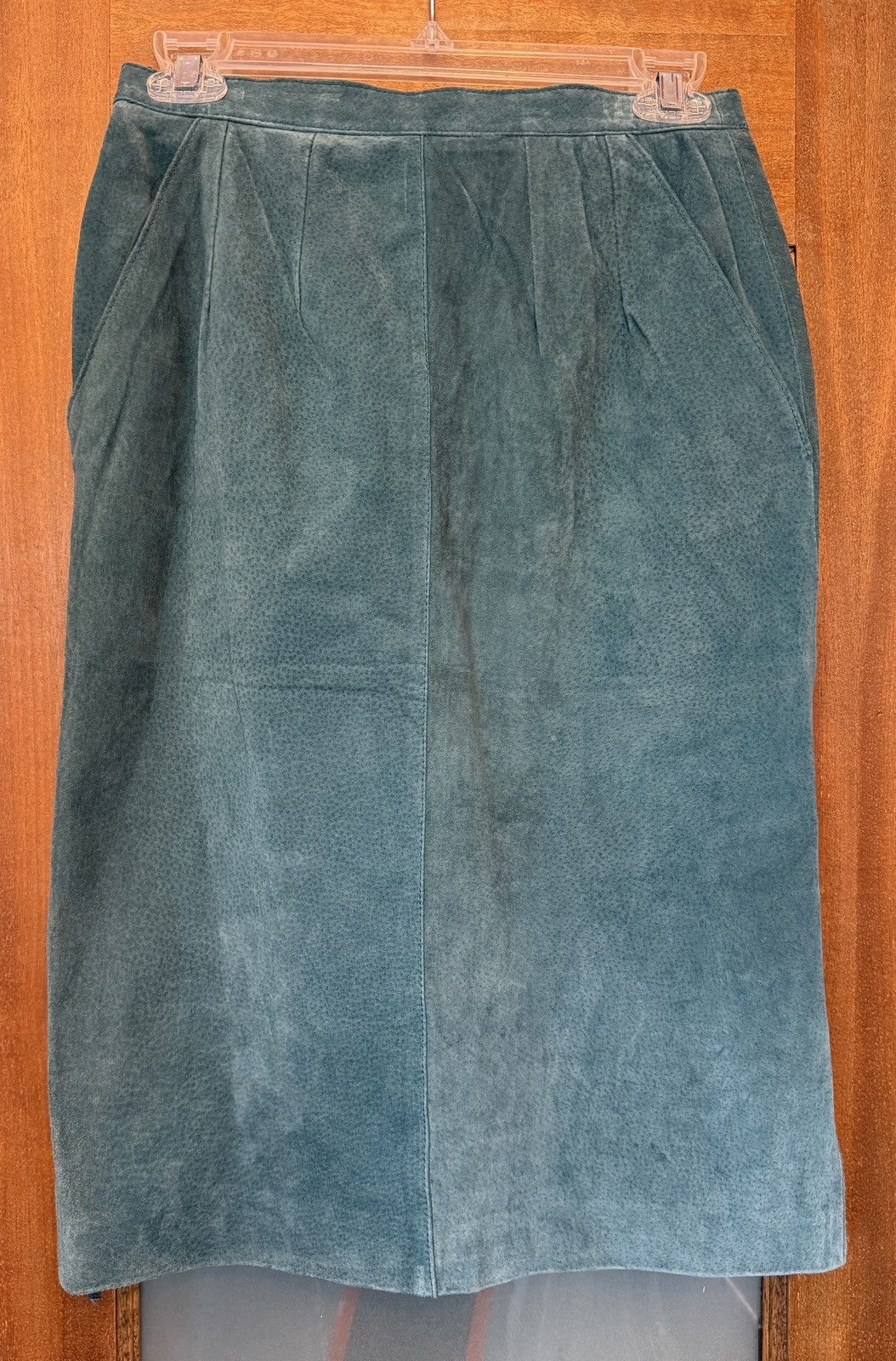Vintage Petite Illustrations Teal Vtg Leather Suede Pencil Skirt Size 30" / US 8 / IT 44 - 1 Thumbnail