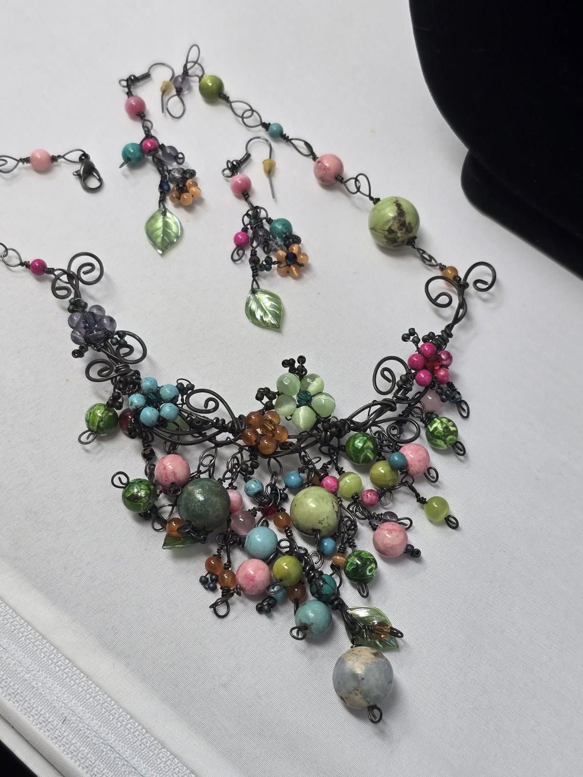 Studio D'Artisan Gemstone Wire Necklace Earrings Set Turquoise Quartz 17 Size ONE SIZE - 5 Thumbnail