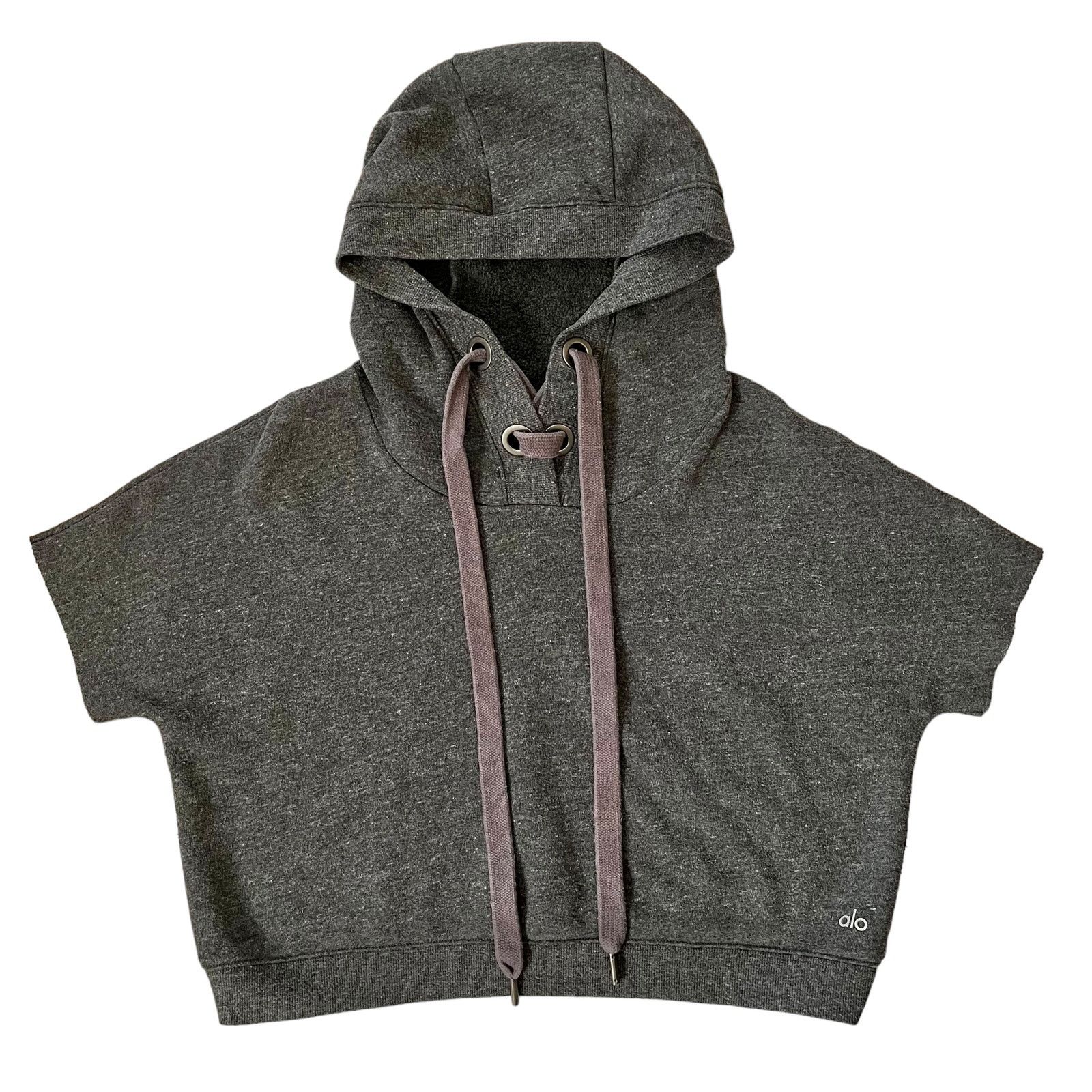 Alo Yoga Alo Yoga Realm Short Sleeve Charcoal Gray Hoodie Top Size S / US 4 / IT 40 - 1 Thumbnail