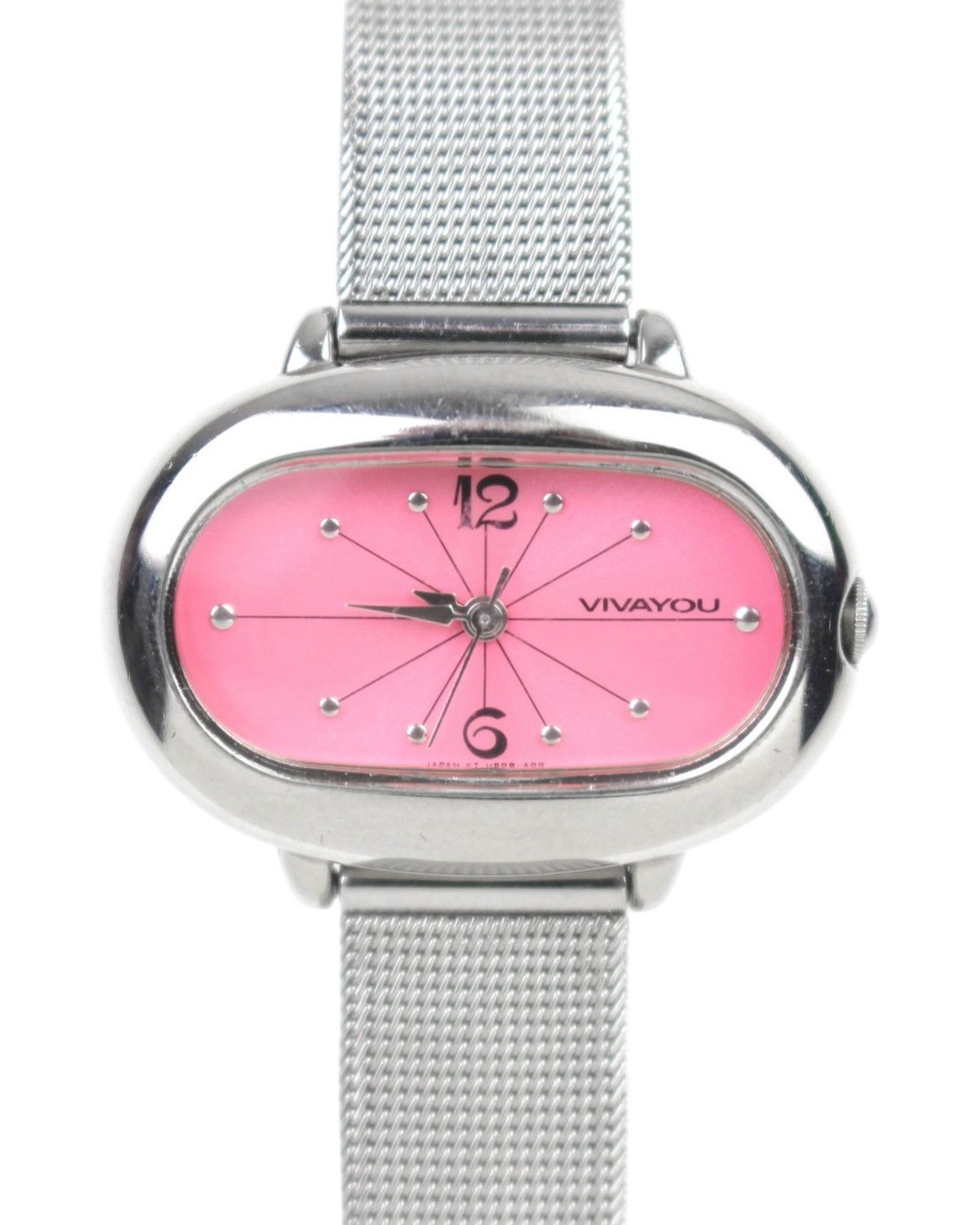 1990S ORIENT VIVAYOU PINK OVAL SPACE AGE MESH STRAP WATCH