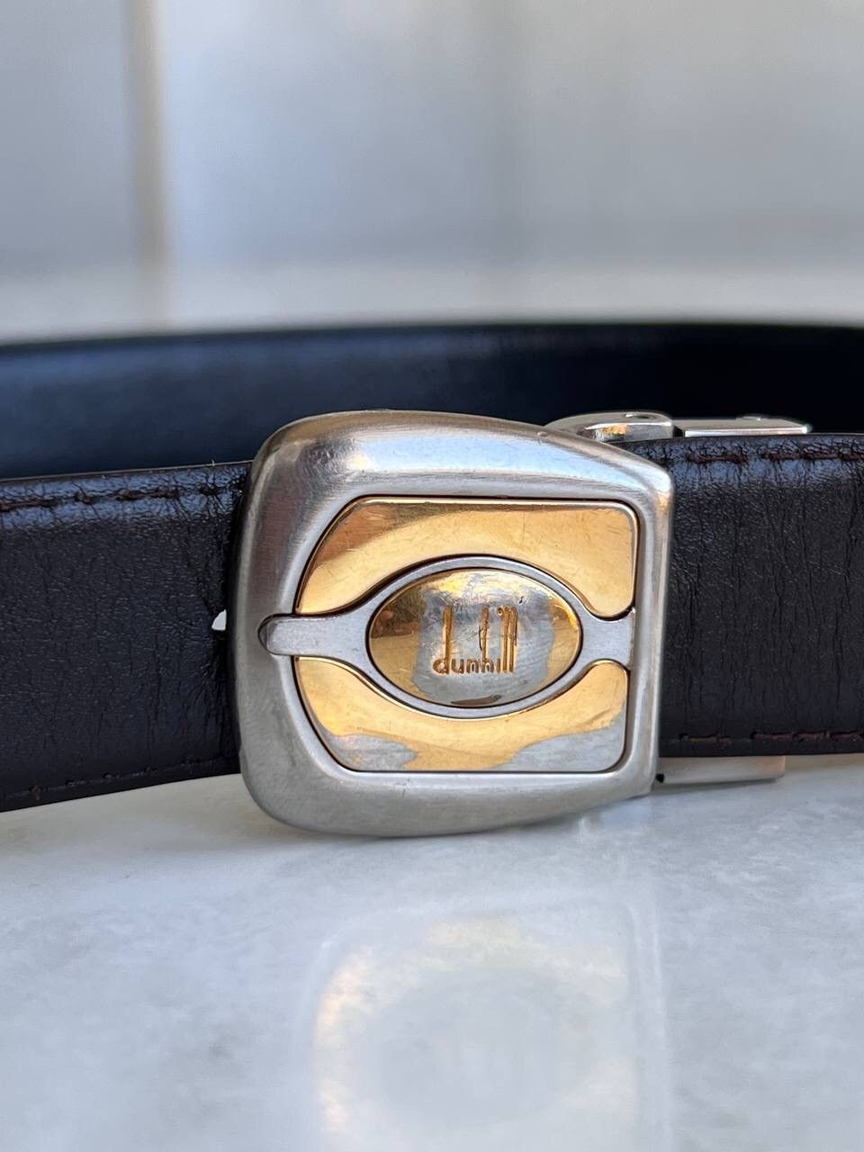 Alfred Dunhill Vintage Dunhill Brass Buckle Leather Belt 90's Italy Size 36 - 8 Thumbnail