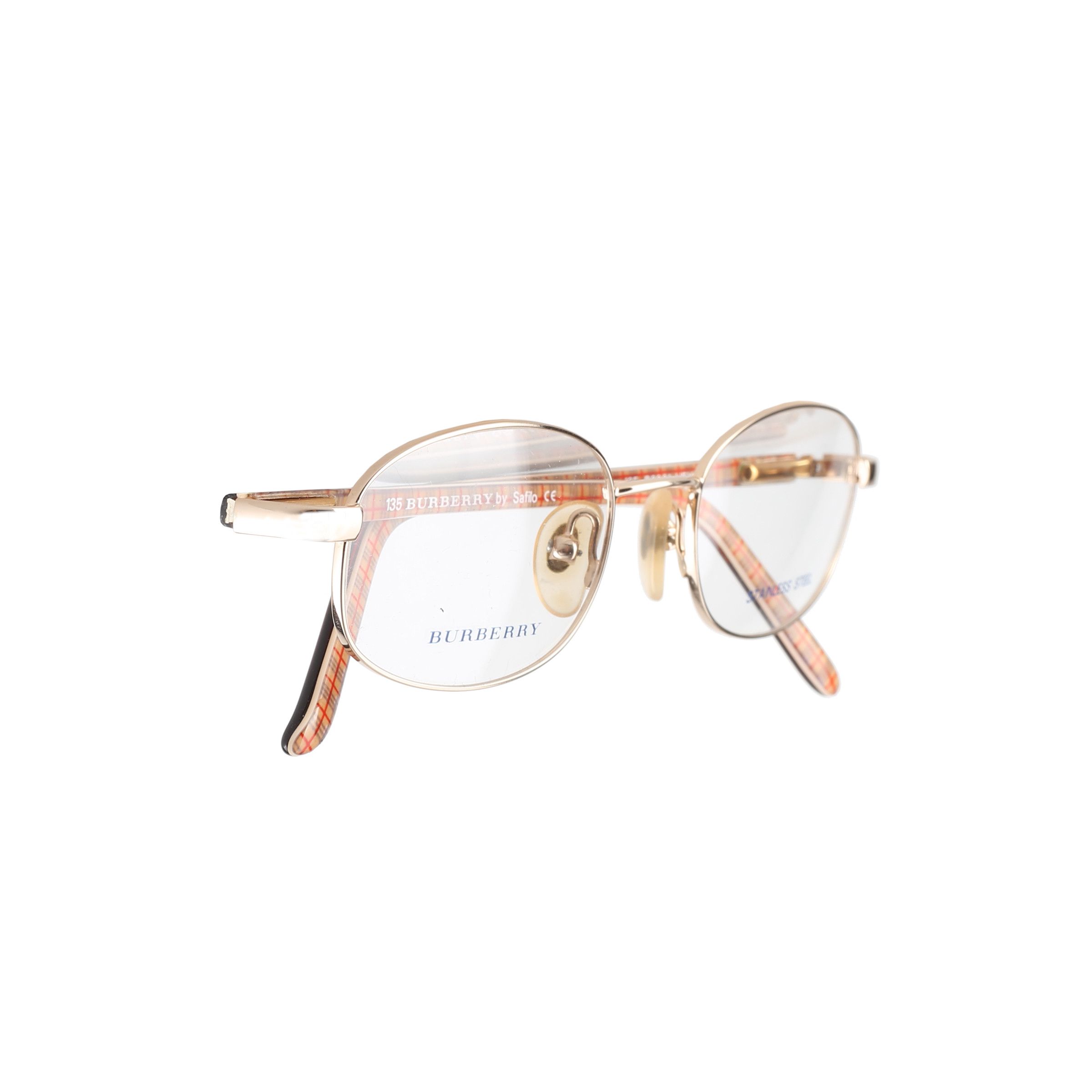 Burberry Burberry '90s Check Brown Gold Oval Frame Glasses Size ONE SIZE - 3 Thumbnail