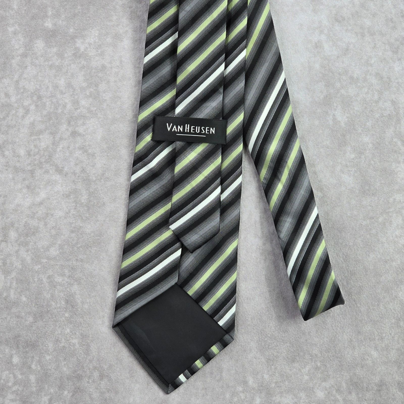 Van Heusen Van Heusen Black Gray Green Stripe Executive Neck Tie Men's Size 30 - 3 Thumbnail