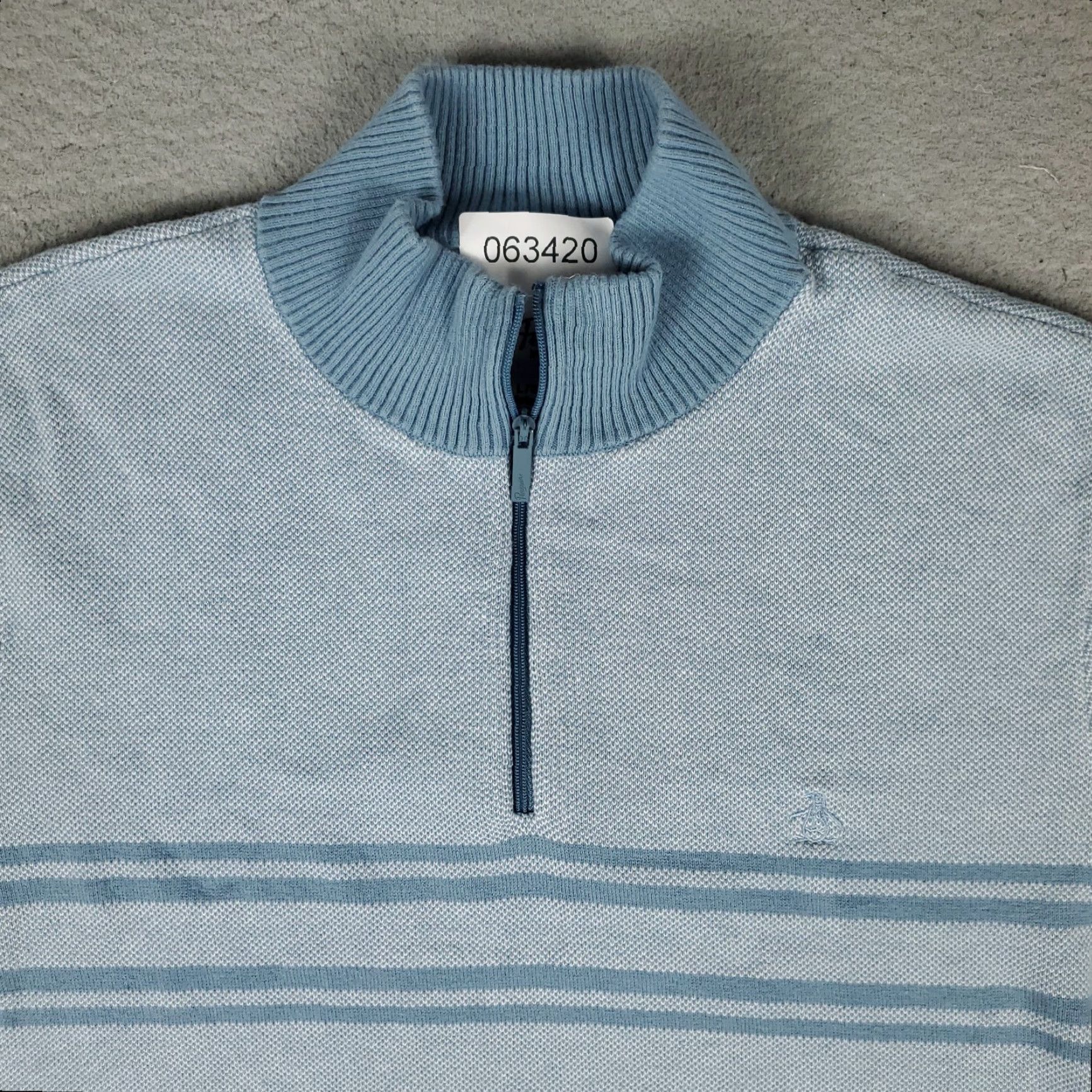 Vintage Penguin Pullover Sweater Mens Large Blue 1/4 Zip Solid Knit Size US L / EU 52-54 / 3 - 2 Thumbnail