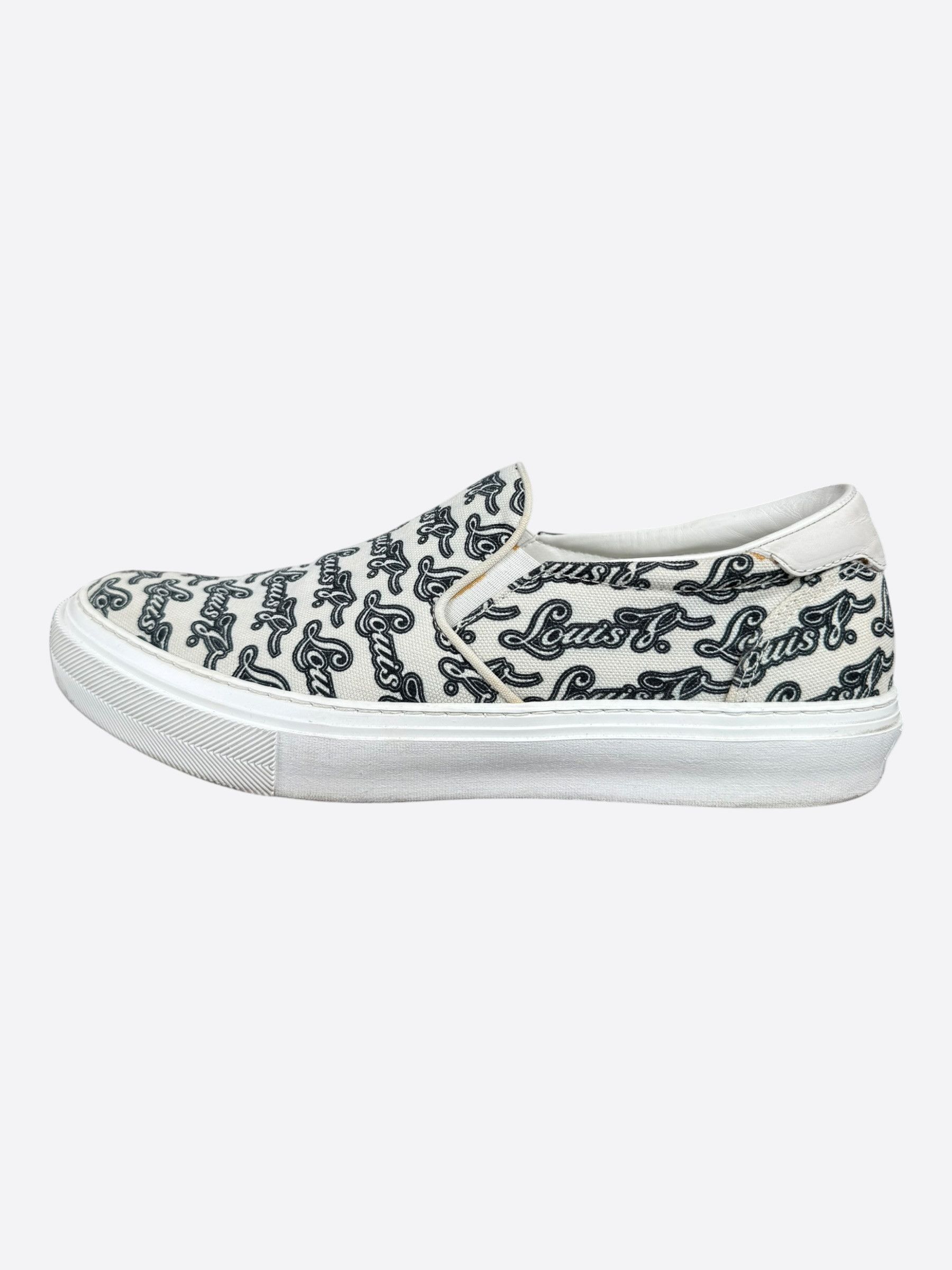 Louis Vuitton Louis Vuitton White & Black Repeat Logo Slip On Sneakers Size US 8 / EU 41 - 3 Thumbnail