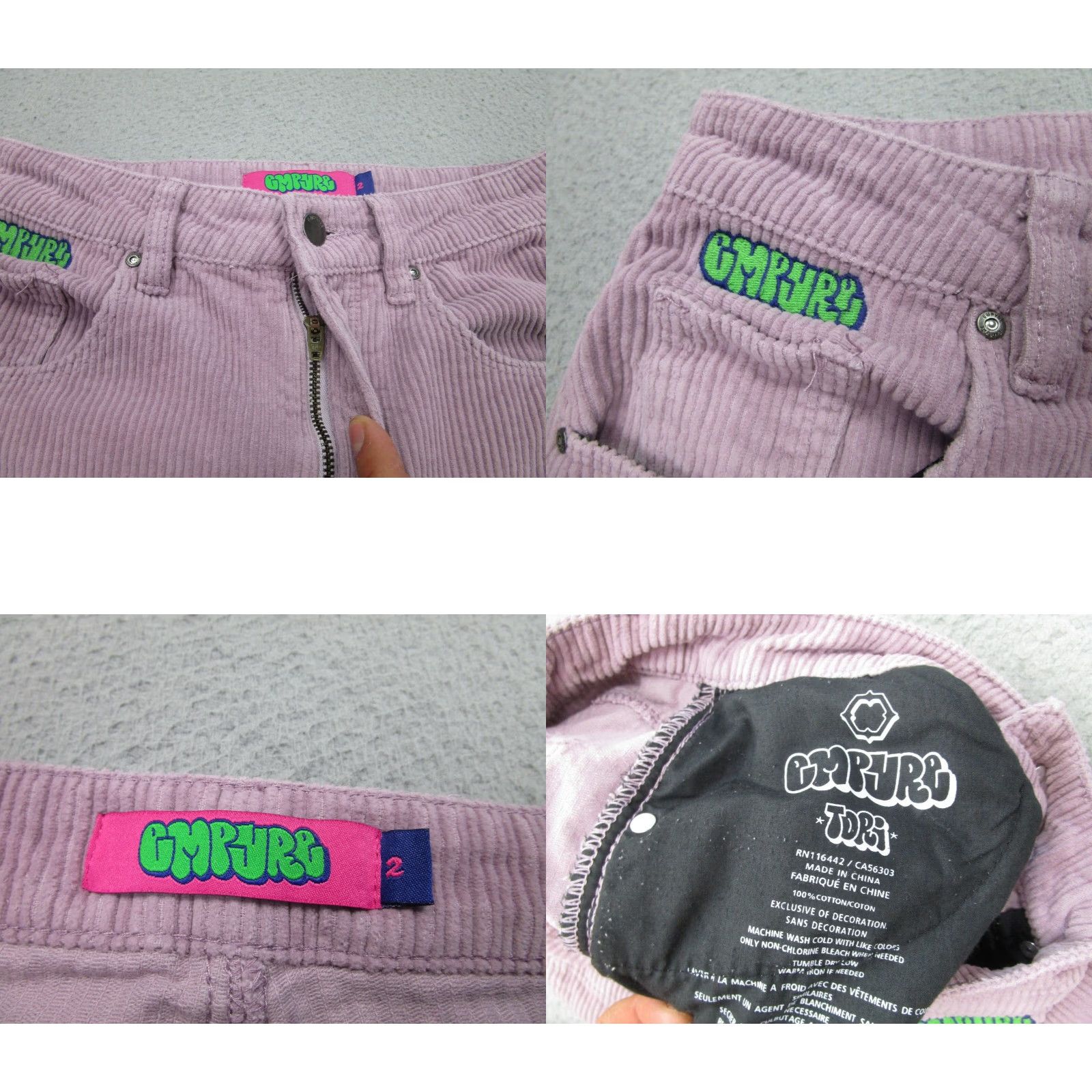 Empyre VINTAGE Empyre Pants Womens 2 Corduroy High Rise Relaxed Straight Purple Y2K 2000s Khakis Pockets Size 26" / US 2 / IT 38 - 8 Thumbnail