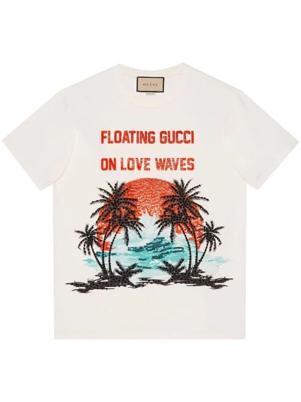 image of Gucci Sequinned Slogan-Print T-Shirt Size S, Women's