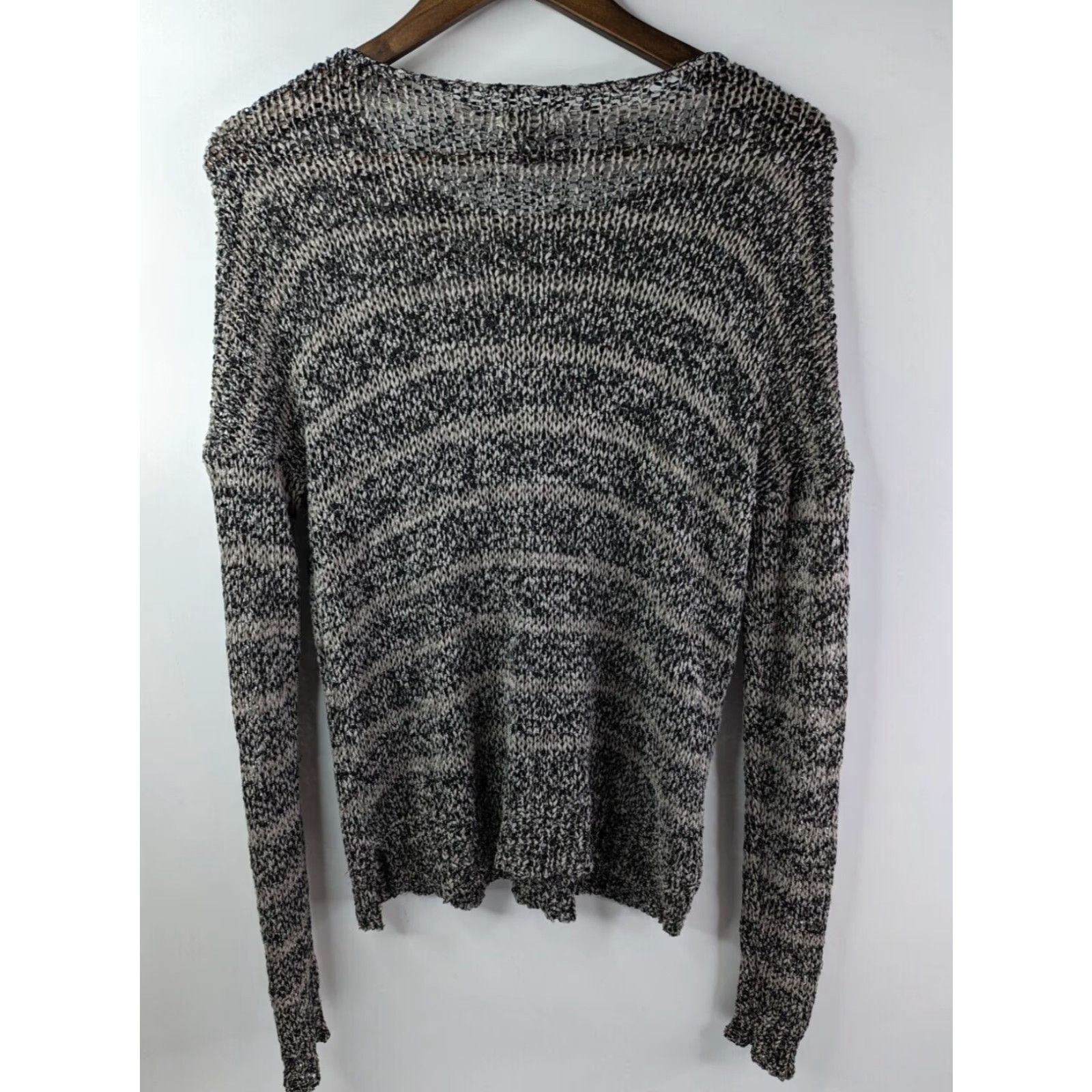 Joie JOIE Gray Striped Long Sleeve Open-Knit Pullover Sweater M Shirt/Top Women Knit Cotton Blend Regular U61-7987 Size M / US 6-8 / IT 42-44 - 4 Thumbnail