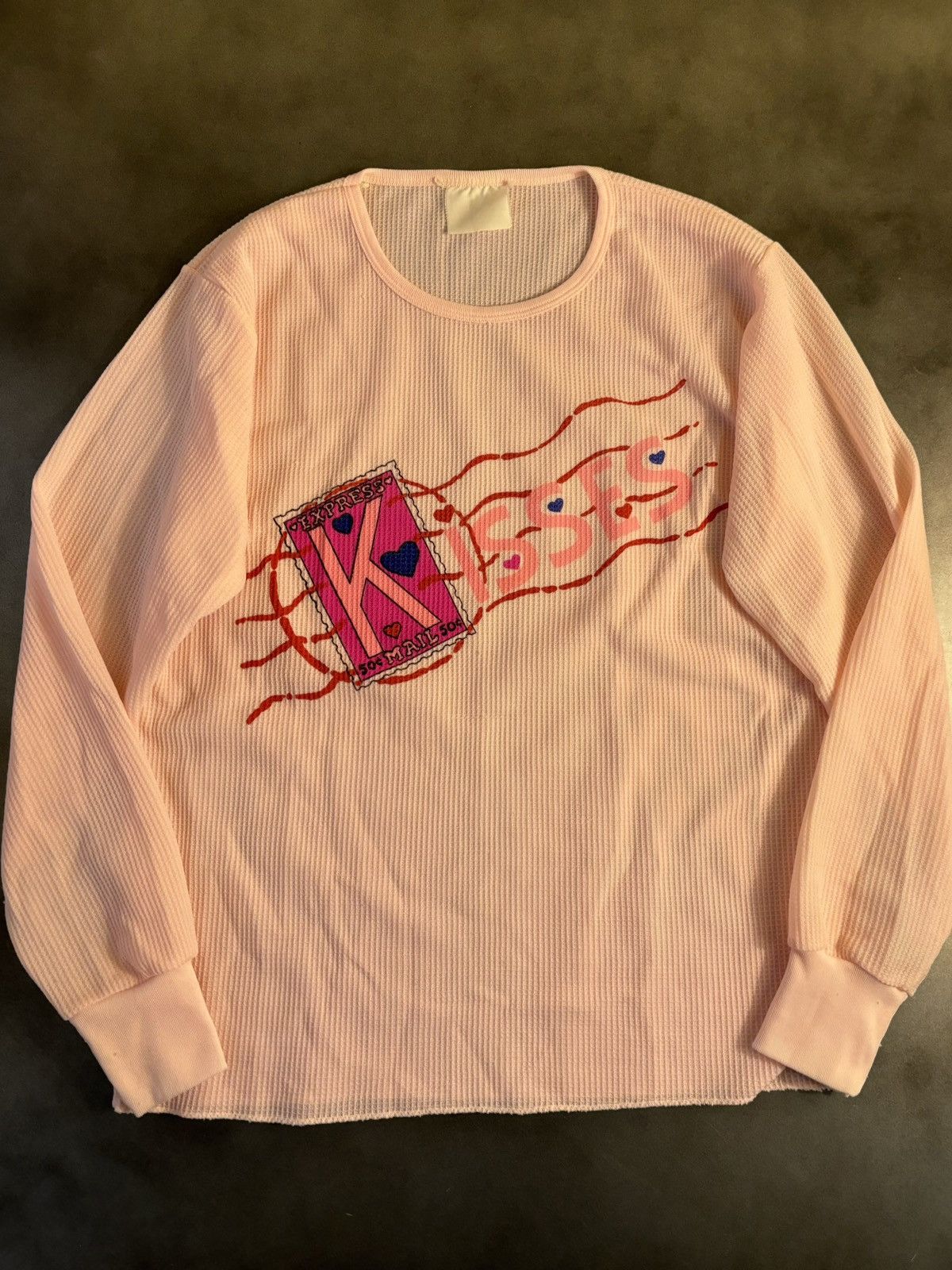 Fruit Of The Loom × Hanes × Vintage 1980s Vintage Thermal Longsleeve Express Kisses Print Waffle Size US S / EU 44-46 / 1 - 9 Thumbnail
