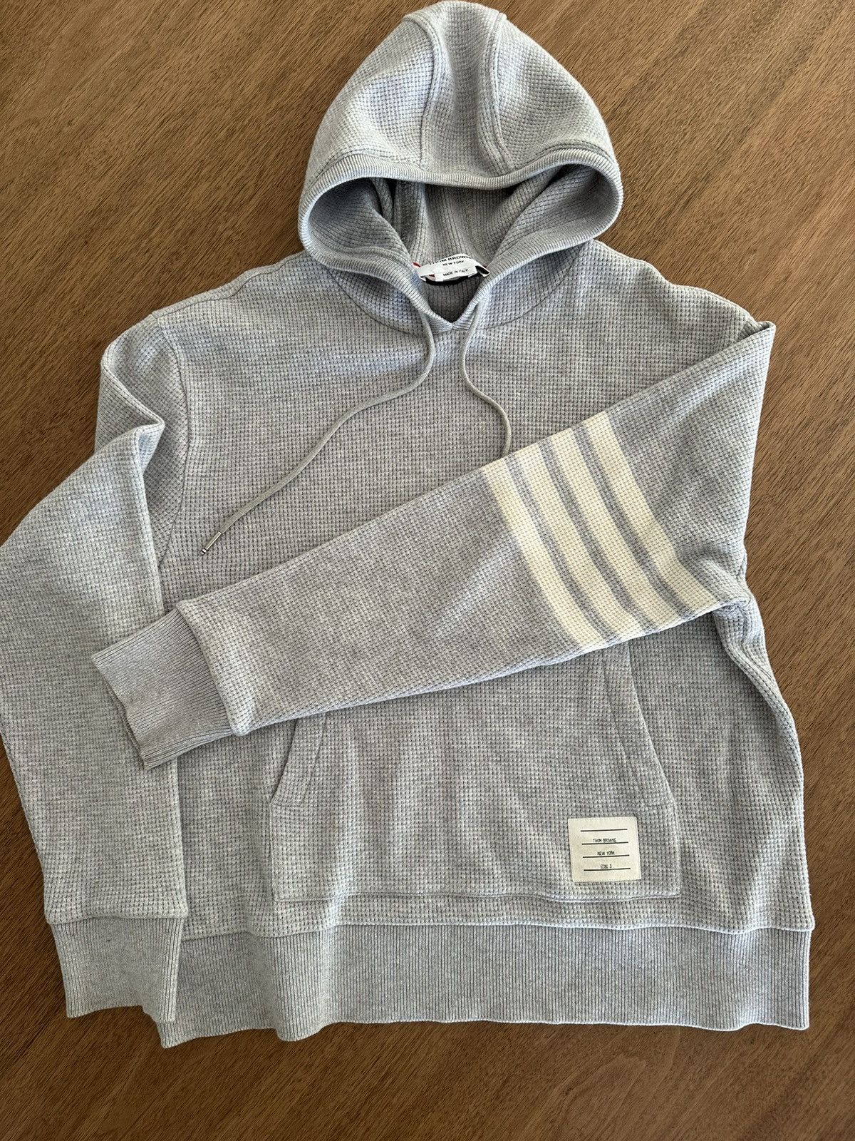 image of Thom Browne Classic 4Bar Cashmere And Wool Sz3 Hoodie W/box in Grey, Men's (Size Large)