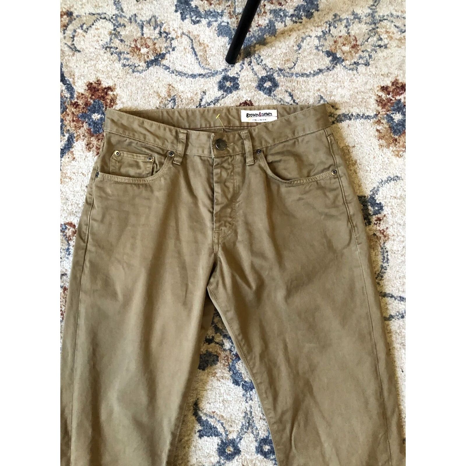 Vintage Grown & Sewn Pants Mens 30 Brown Slim Straight Button Fly 30x34 USA Chino Casual Modern Mens Size US 30 / EU 46 - 2 Thumbnail