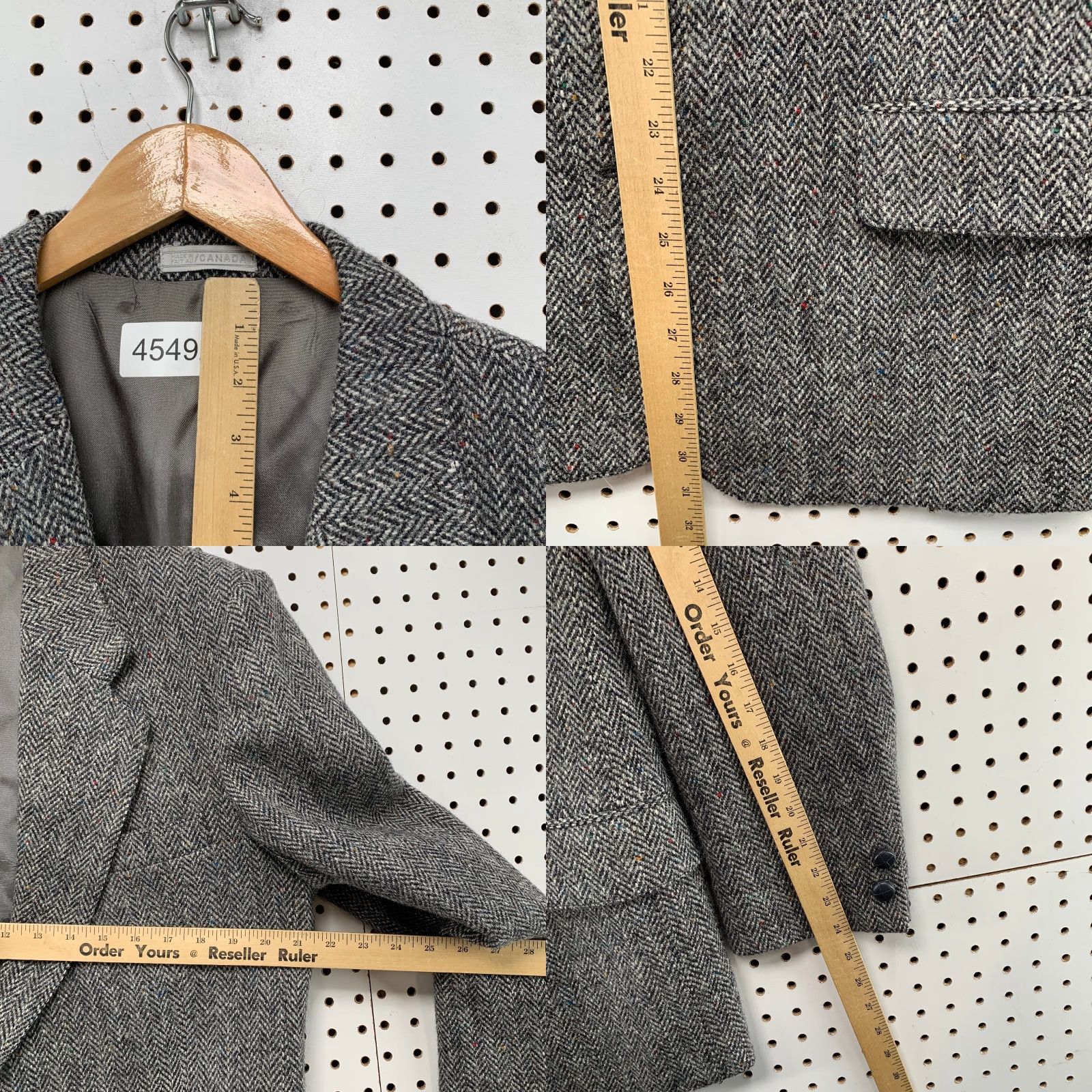 Harris Tweed VINTAGE Harris Tweed Blazer Mens 42R Gray Wool Two-Button Single-Breasted Notch Lapel Herringbone Dry Clean Only Wool Size 42R - 8 Thumbnail