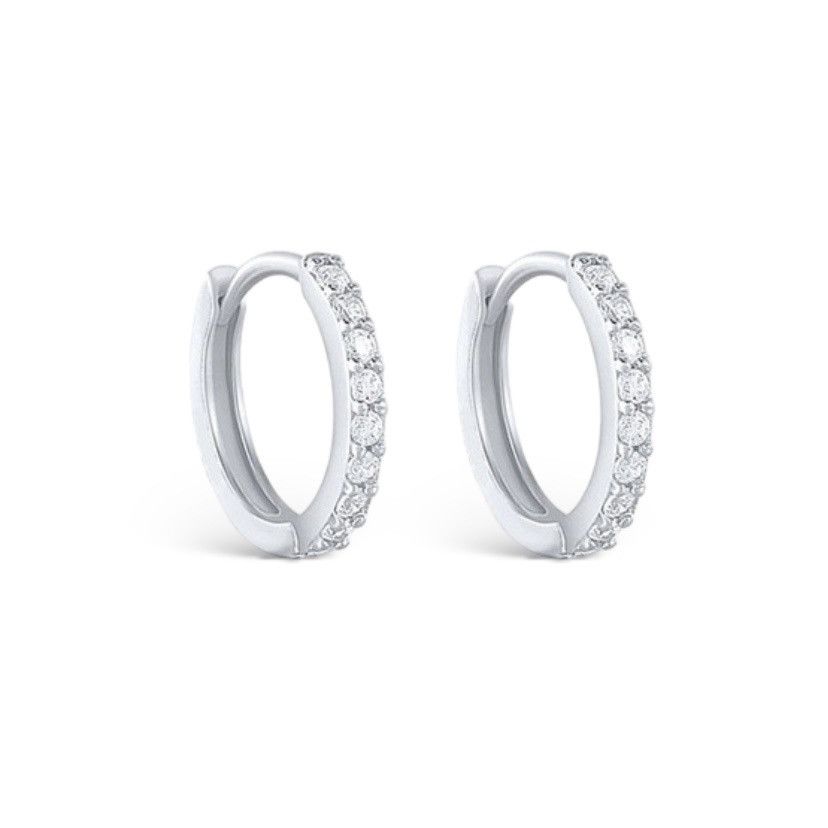 Other 12mm CZ Small Silver Hoop Earrings for Women Men Size ONE SIZE - 1 Thumbnail