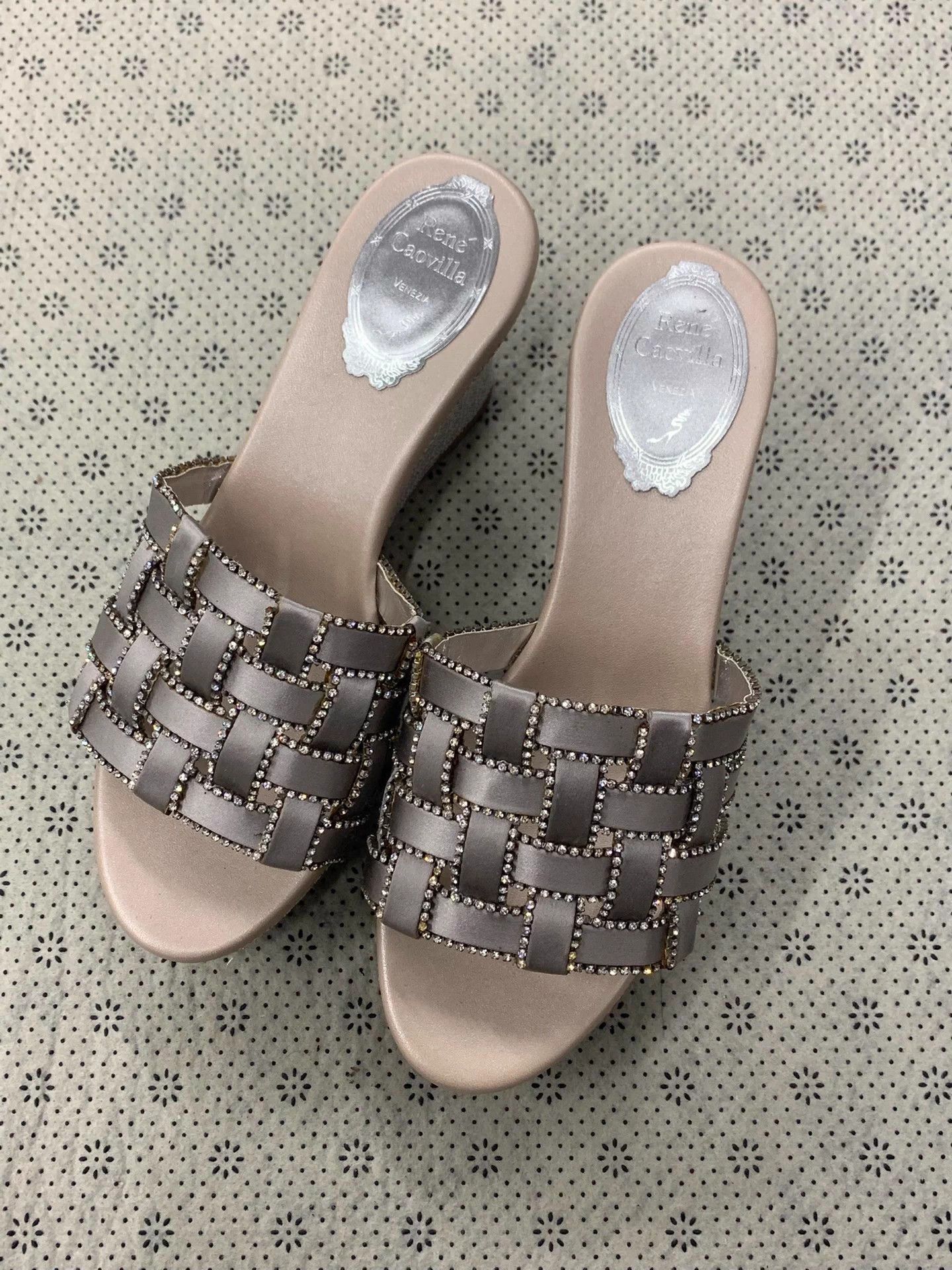 Rene Caovilla Rene Caovilla Gray Crystal Woven Heeled Slipper 36.5 New Size US 6.5 / IT 36.5 - 1 Thumbnail