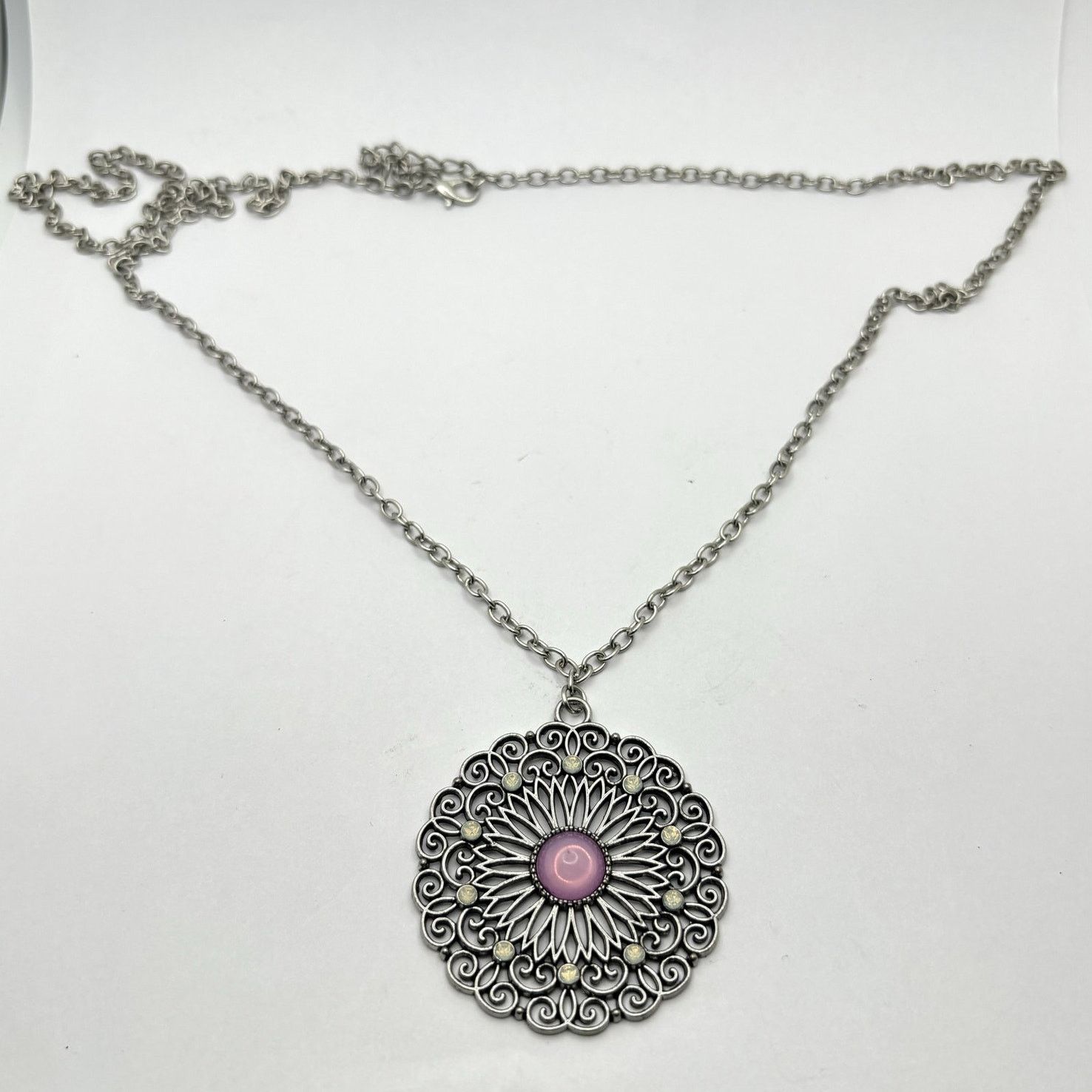 Other Silver & Pink Flower Necklace Size ONE SIZE - 3 Thumbnail
