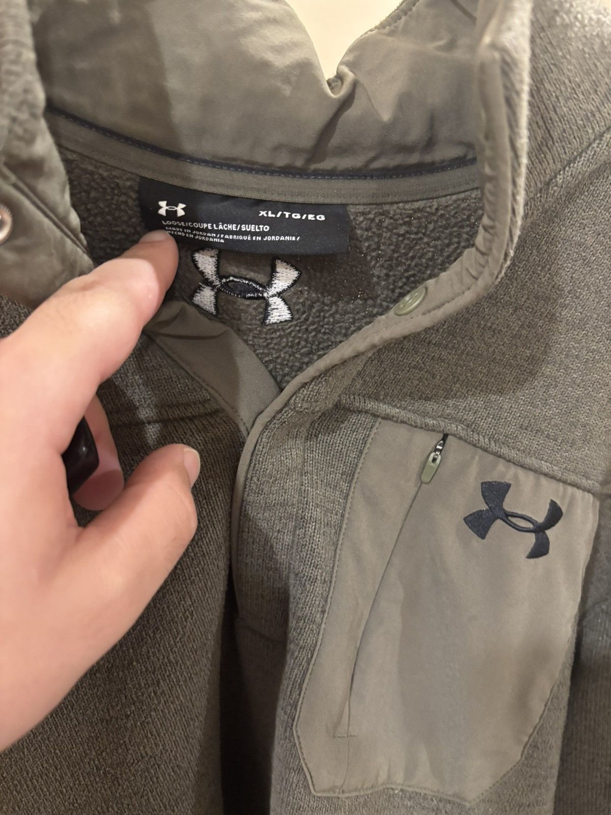 Under Armour Under Armour Olive Green Quarter Button Fleece Size US XL / EU 56 / 4 - 3 Thumbnail