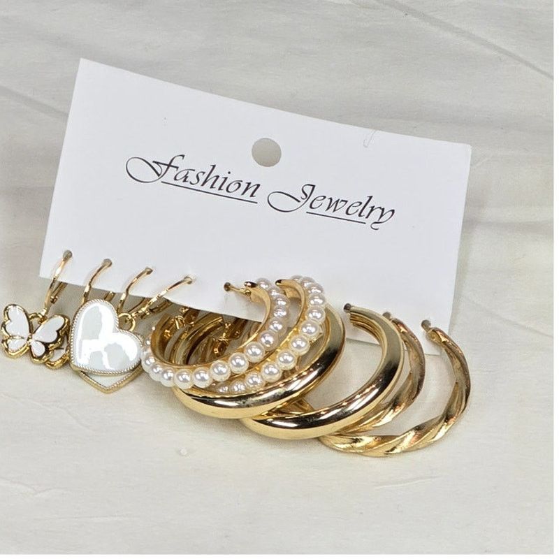 Other 5-Pair Gold-Tone Fashion Earrings Set Pearl, Hoop, Dangle Size ONE SIZE - 2 Thumbnail