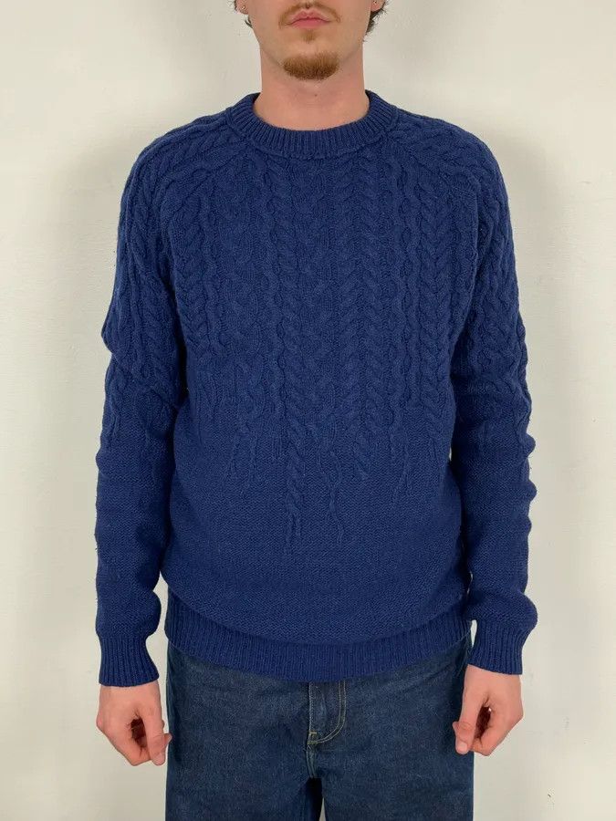 Just Cavalli 2010s Cavalli Avant-Garde Navy Destructured Wool Sweater Size US L / EU 52-54 / 3 - 2 Thumbnail