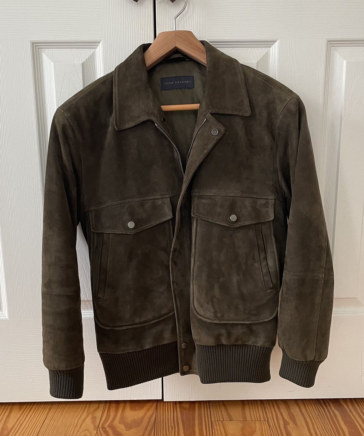 Thom Sweeney Incredible Olive Green/Brown Leather Suede Bomber Jacket Size US L / EU 52-54 / 3 - 7 Thumbnail