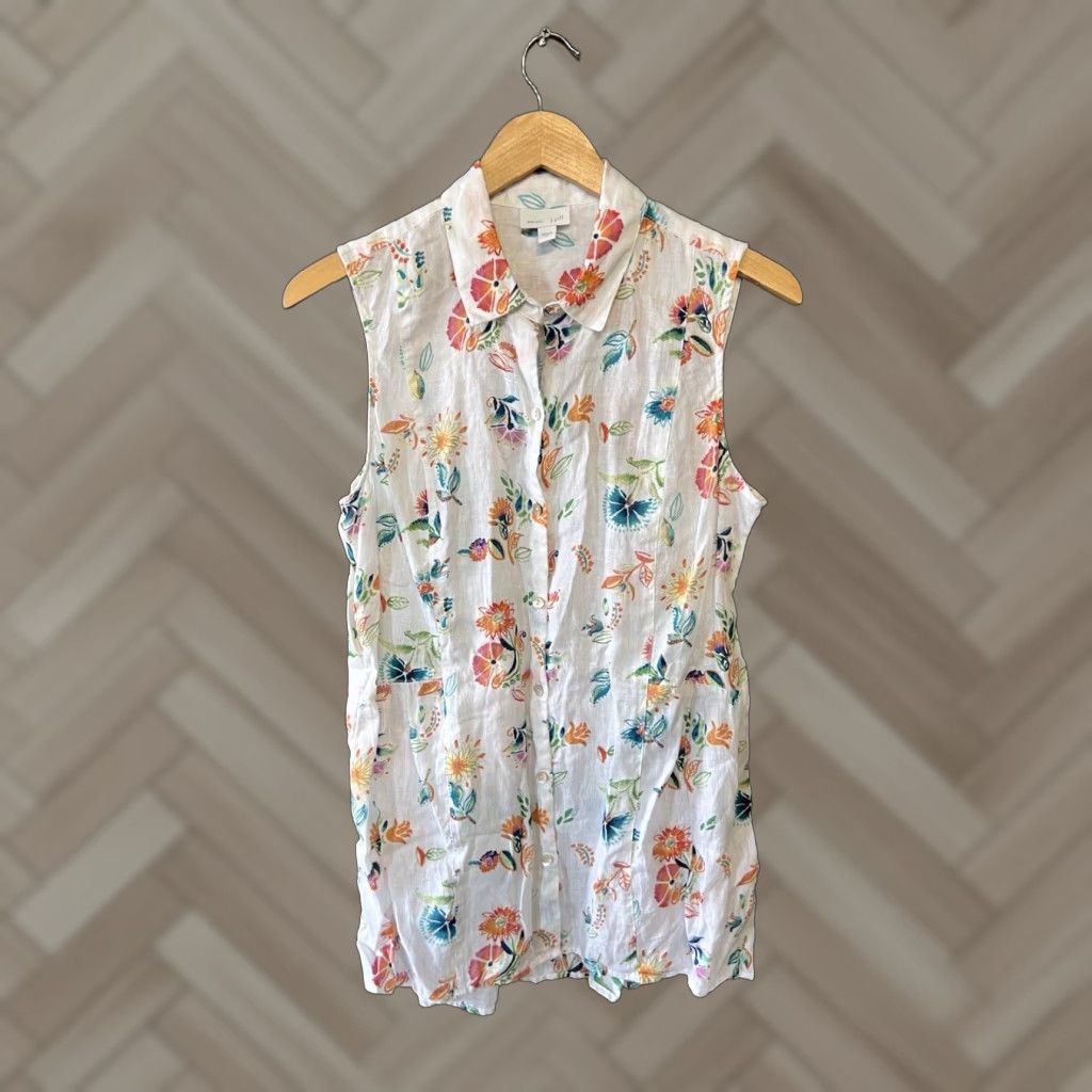 J. Jill J. Jill Womens Sleeveless White Linen Floral Button-Up Blouse size S Tunic Love Style Womens Size S / US 4 / IT 40 - 1 Thumbnail