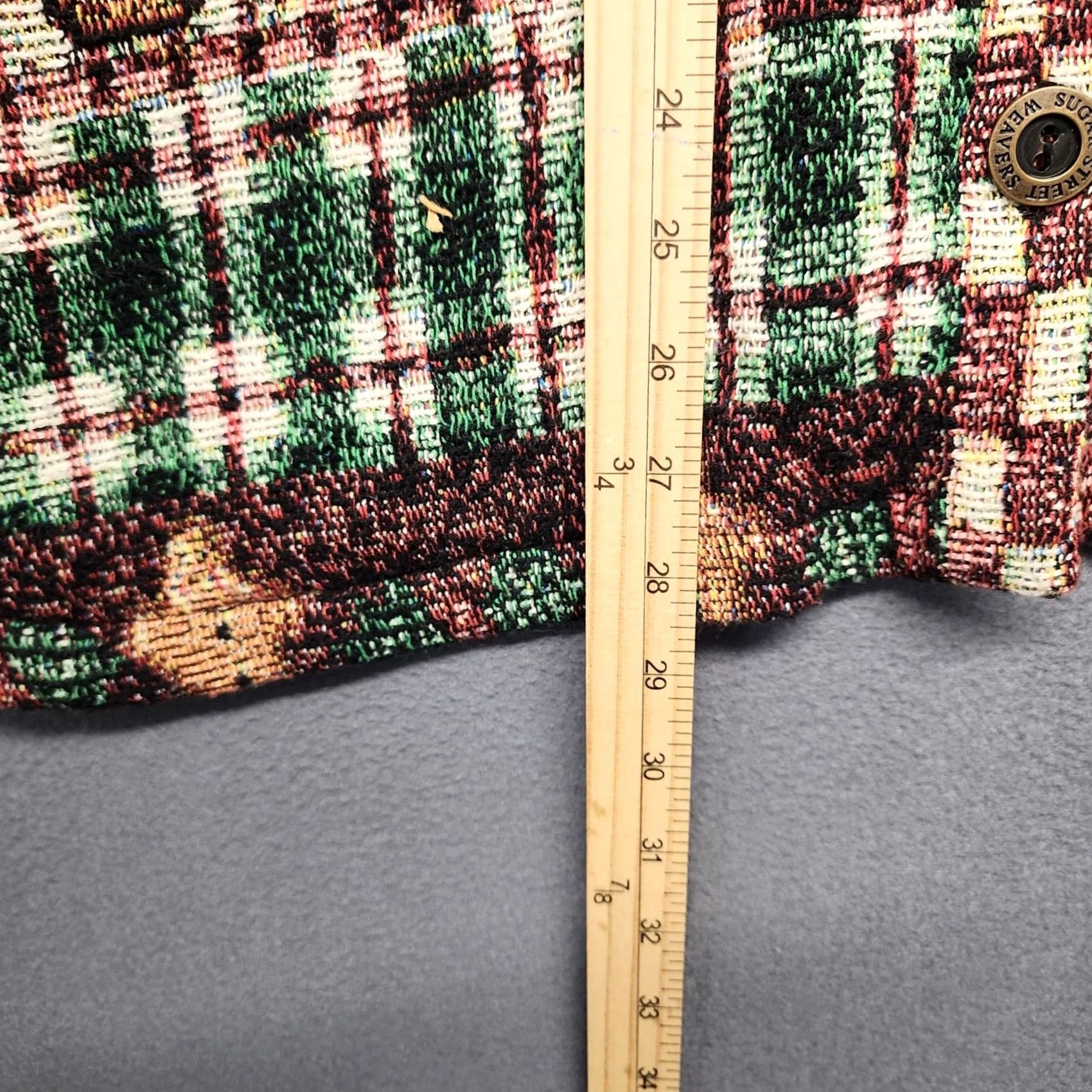 Sugar VINTAGE Sugar Street Weavers Tapestry Cardigan Santa Tree Pockets Womens One Size Blue 100% Cotton 90s Christmas KnIT Sweater Size ONE SIZE - 5 Thumbnail