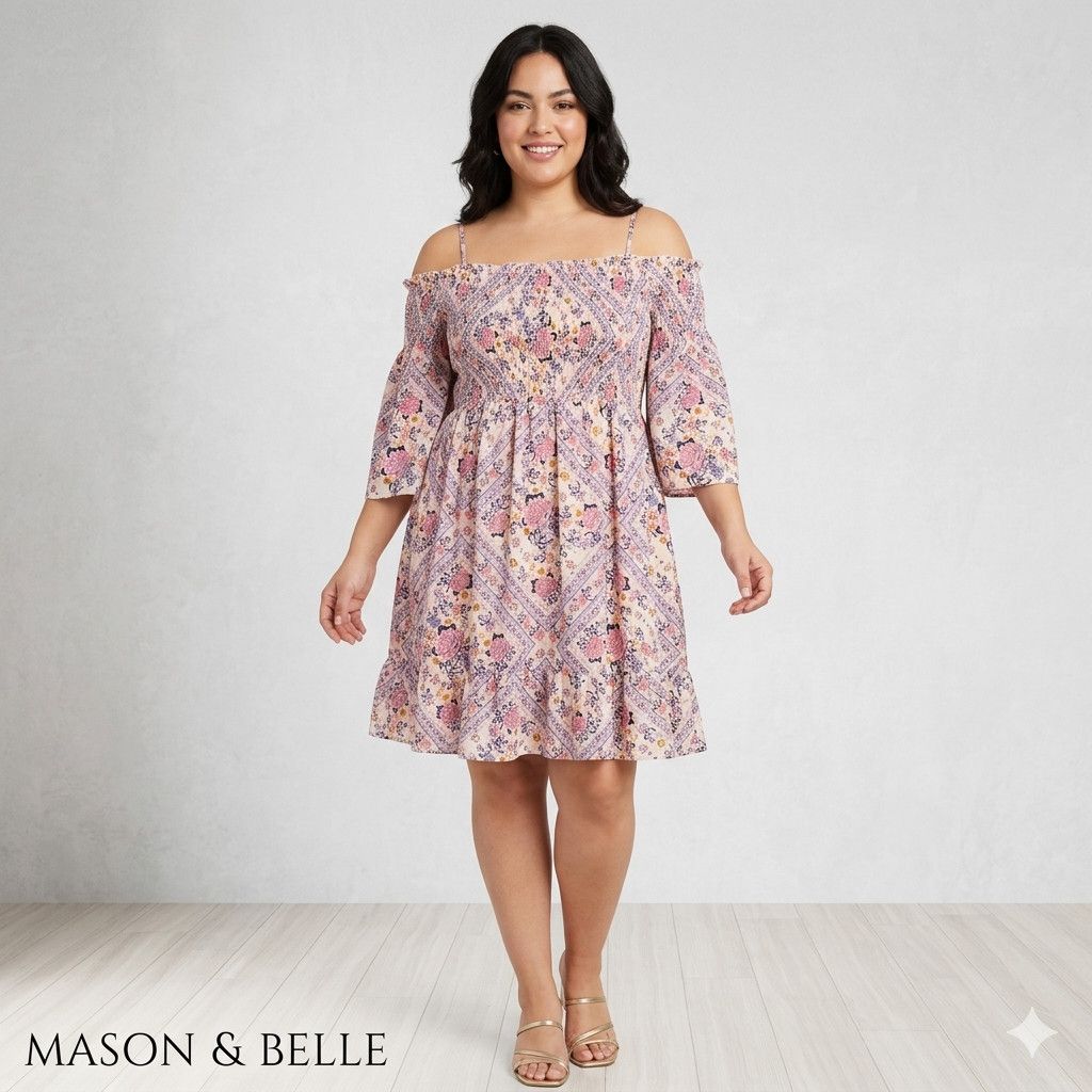 Other Mason & Belle Size XL Dress Floral Off Shoulder Smocked Line Size XL / US 12-14 / IT 48-50 - 2 Thumbnail