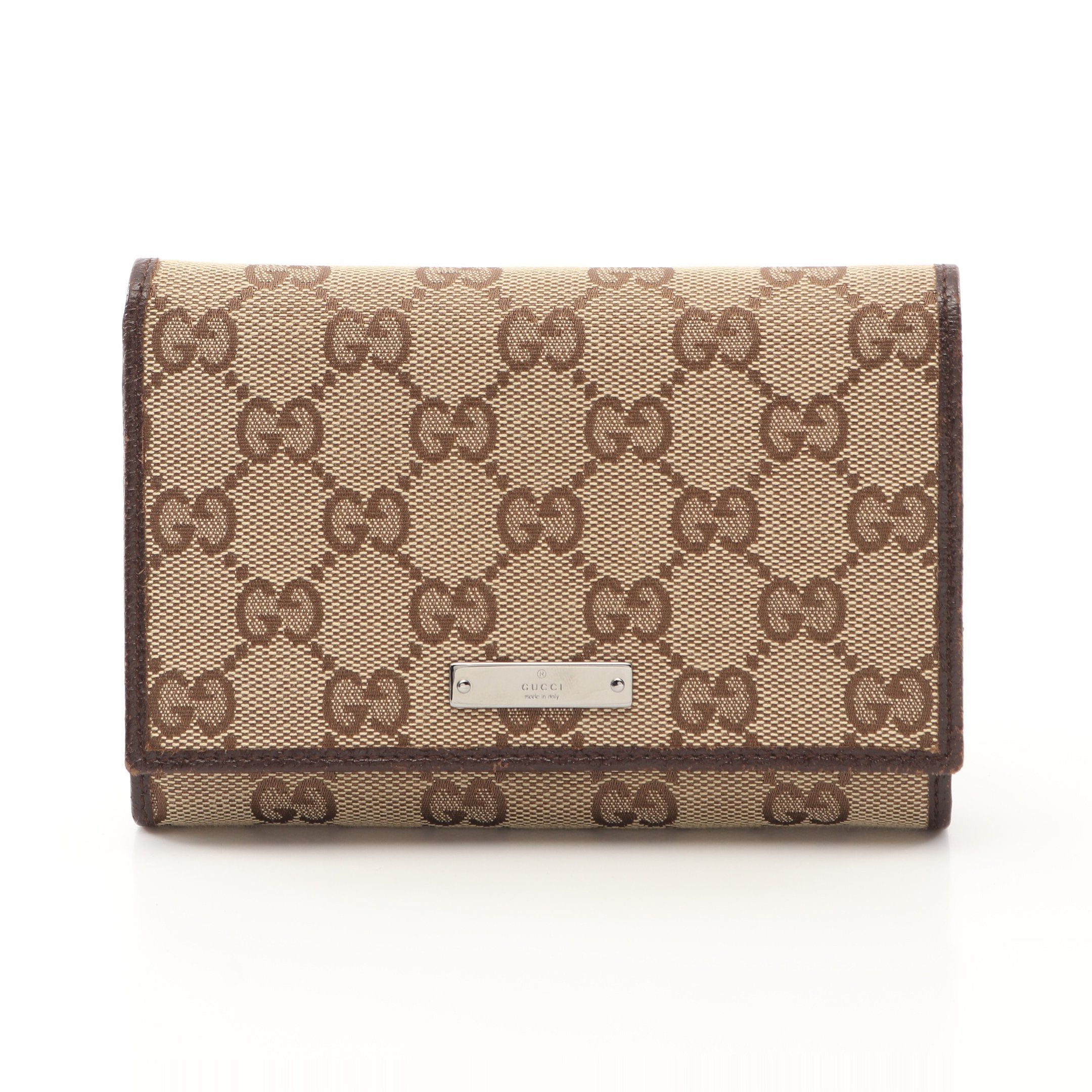 Gucci Gucci Gg Canvas Bi-Fold Wallet Leather Beige Brown Size ONE SIZE - 1 Thumbnail