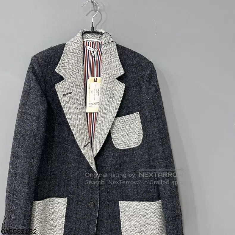 Thom Browne Thom Browne Dark gray checkered lapel woolen coat Size XS / US 0-2 / IT 36-38 - 2 Thumbnail