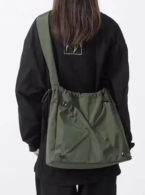 Military Utility Ruched Nylon Messenger Bag Shoulder Bag in Green, Men's