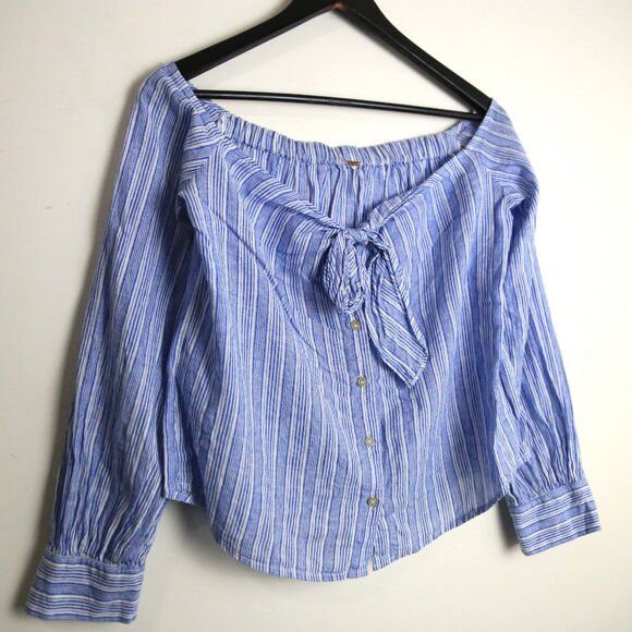 Free People Free People Hello There Beautiful Blue White Stripe Top Size XS / US 0-2 / IT 36-38 - 2 Thumbnail