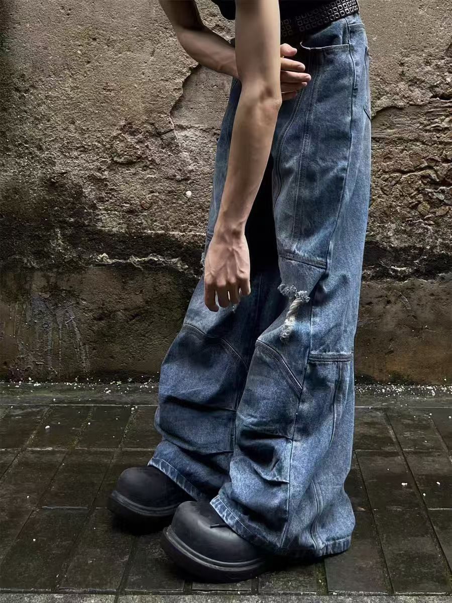 Japanese Brand × Jean Heavy-duty washed and spliced ripped vintage jeans Size US 30 / EU 46 - 2 Thumbnail