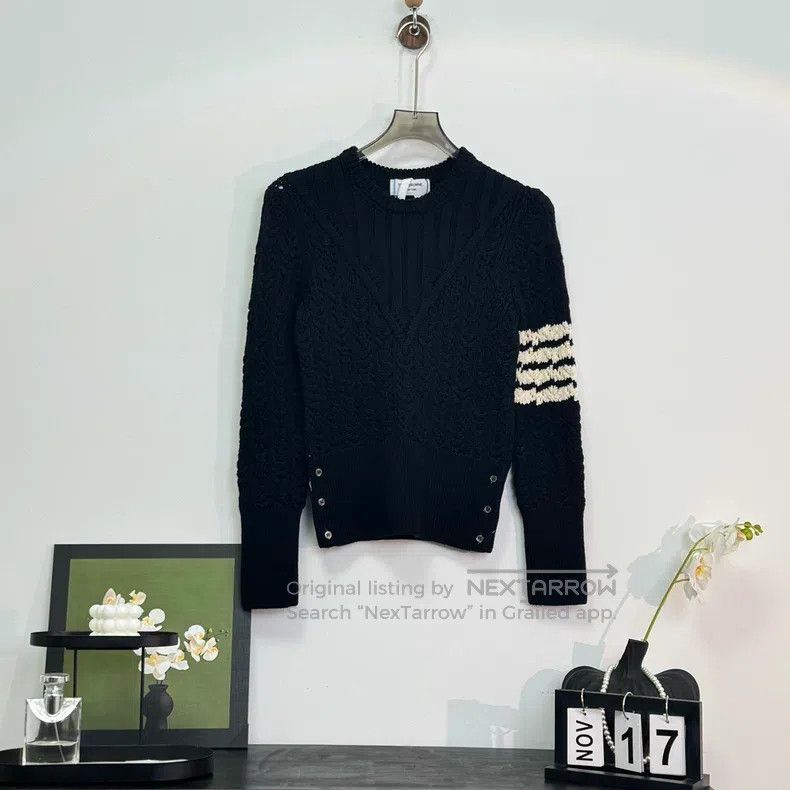 Thom Browne Thom Browne Blue-gray wool sweater with four stripes Size US XS / EU 42 / 0 - 1 Thumbnail