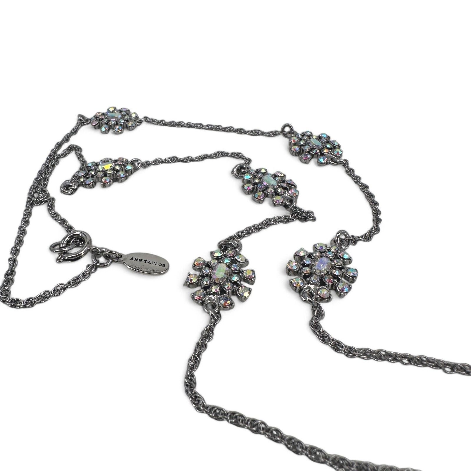 Ann Taylor Ann Taylor Silver Chain Long Necklace AB Rhinestone Stations Size ONE SIZE - 6 Thumbnail