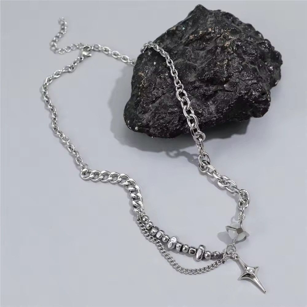 Japanese Brand Star pendant retro punk double layer chain necklace Size ONE SIZE - 5 Thumbnail