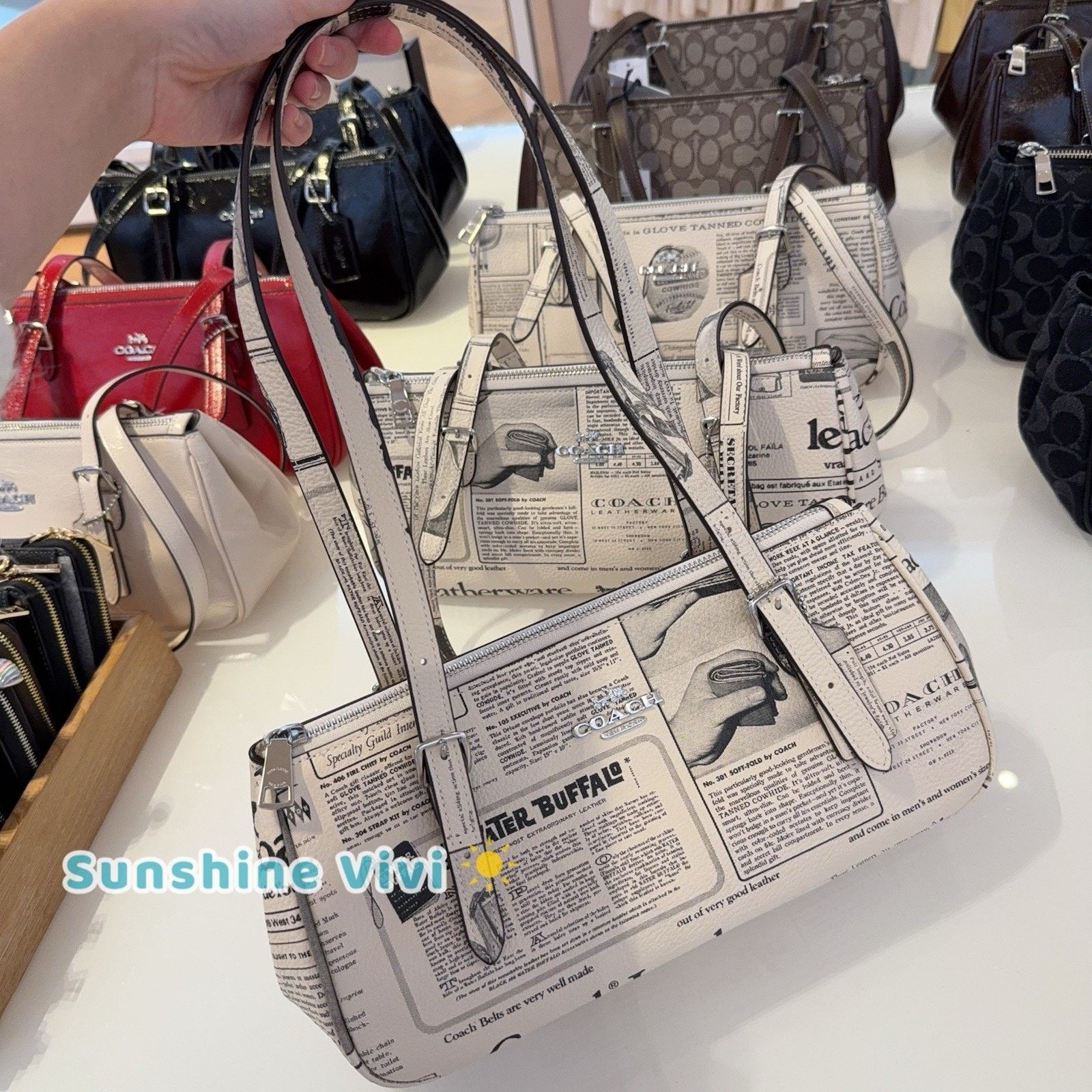 Coach NWT Coach Asher Shoulder Bag Newspaper Print CDC11 Chalk Size ONE SIZE - 2 Thumbnail