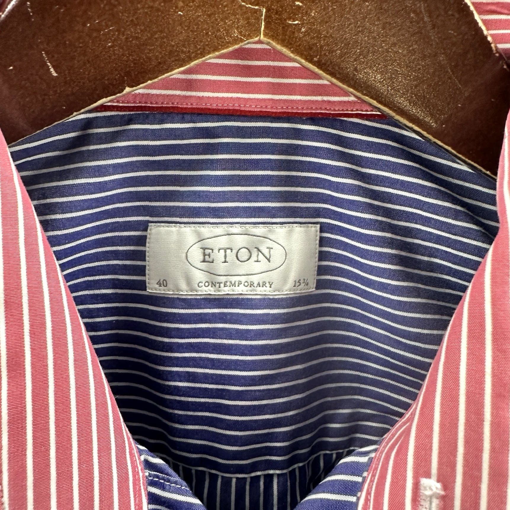 Eton Etón Dress Shirt Mens 15.5 40 15 3/4 Pink Blue Stripe Cotton Contemporary Quiet Lux Dress Shirt Mens Regular Blue Striped 40 15.5 Mens Gender: Mens Size 40R - 7 Thumbnail