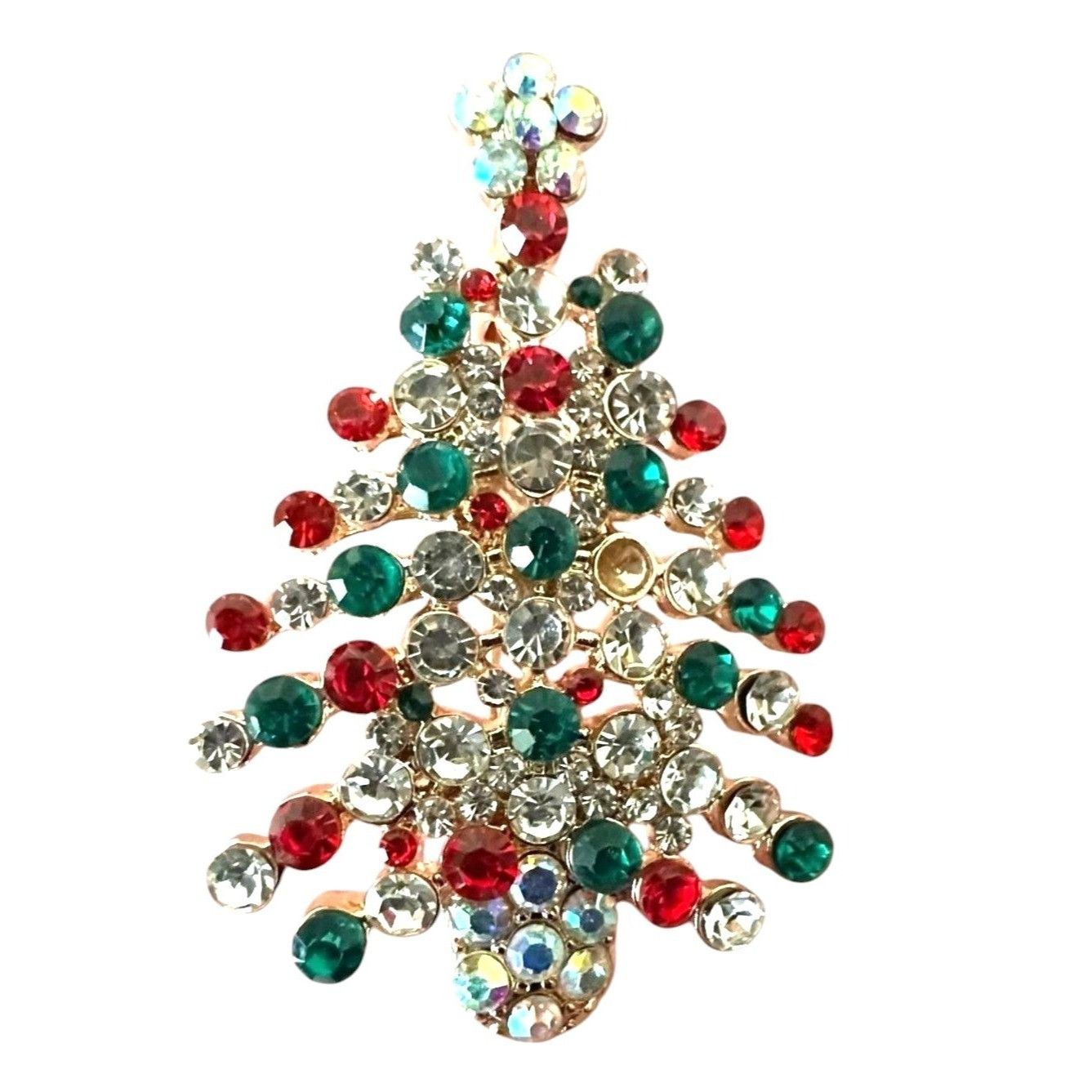 Handmade Rhinestone Christmas Tree Brooch Pin New Aurora Borealis Re Size ONE SIZE - 2 Thumbnail