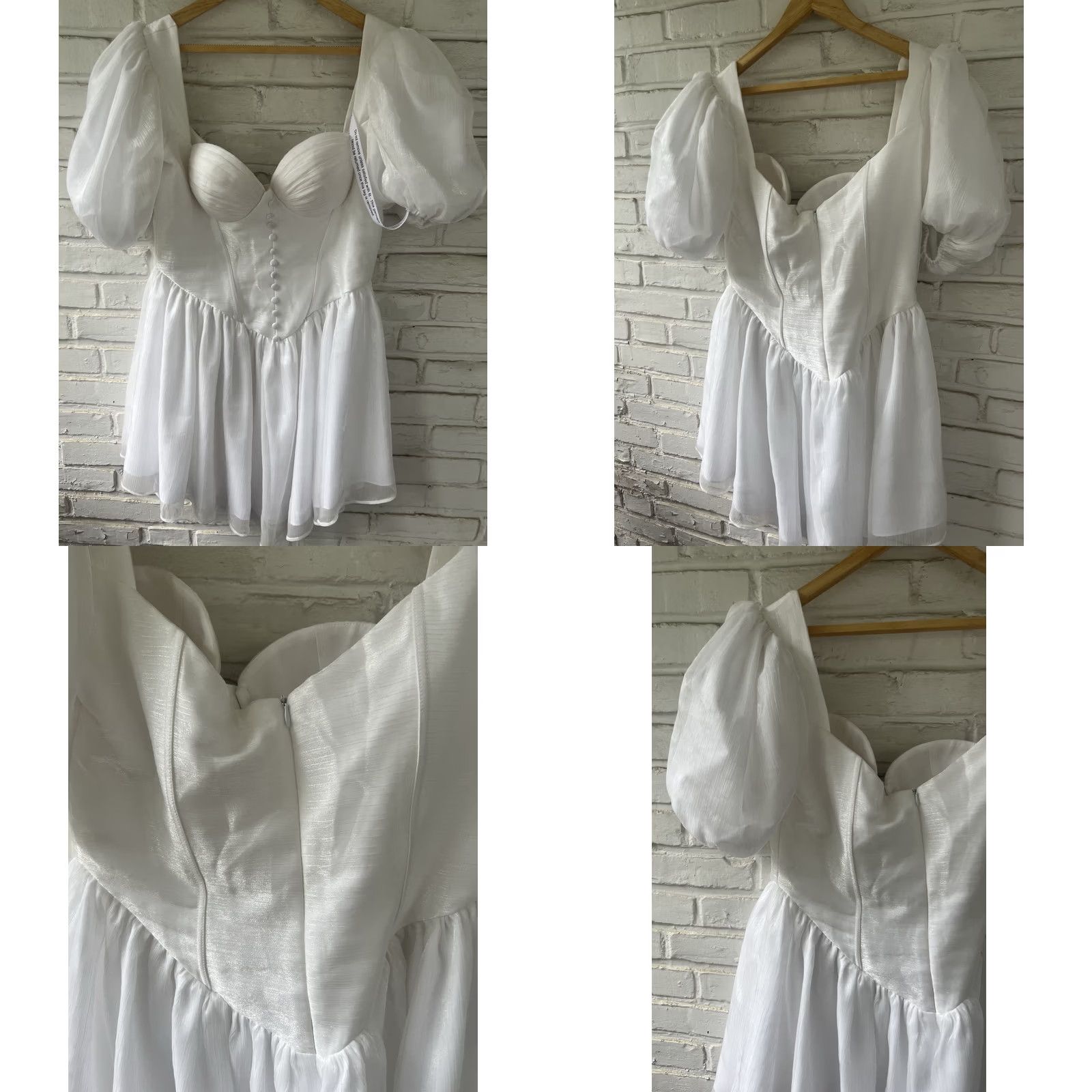 Hereu ADEIRLINA Here Comes the Sun Bridal White Mini Dress XL Puff Sleeve Zipper Corset Chiffon Short Size XL / US 12-14 / IT 48-50 - 8 Thumbnail