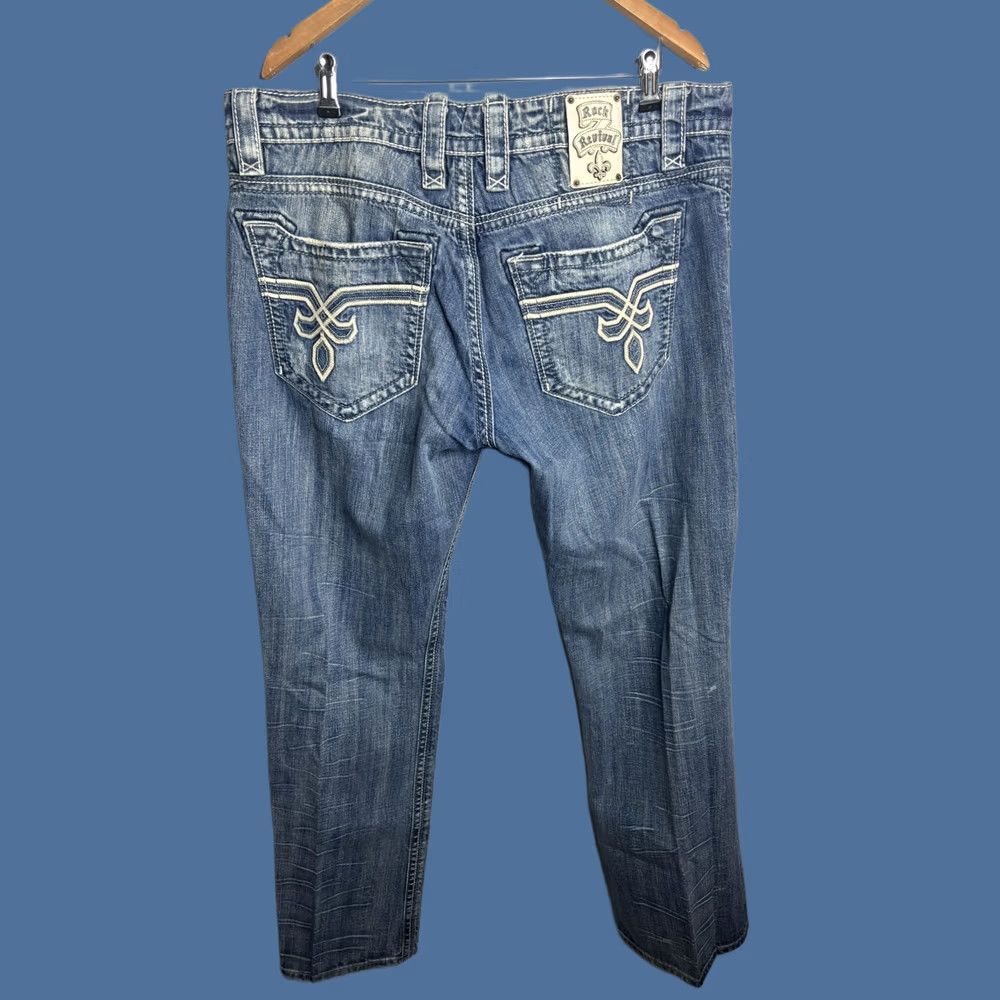 Vintage VINTAGE Rock Revival Barnet Straight Jeans Mens 38 Blue Distressed Pockets Fluer-de-lis Embroidered Back Size US 38 / EU 54 - 1 Thumbnail