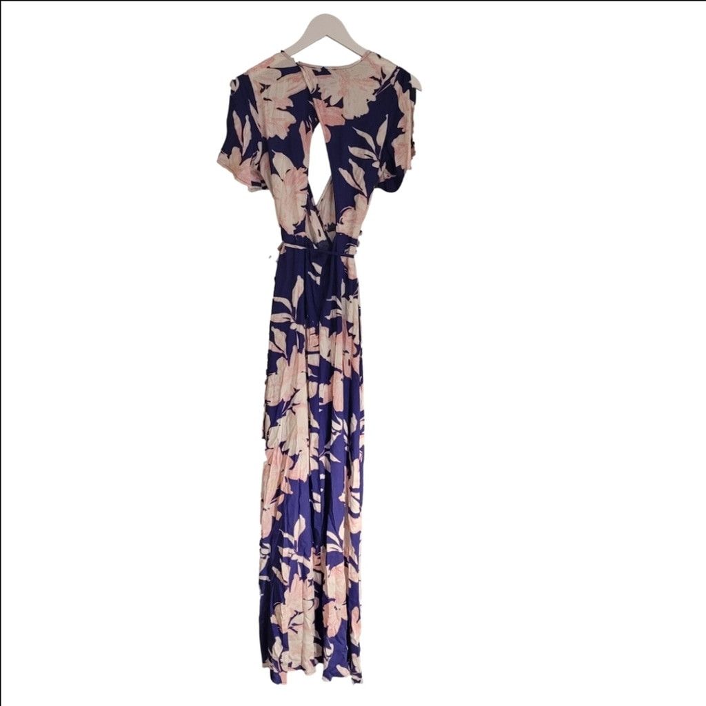 Lulus NWT Lulu's Azalea Regalia Navy Blue Floral Wrap Maxi Dress Size S / US 4 / IT 40 - 6 Thumbnail