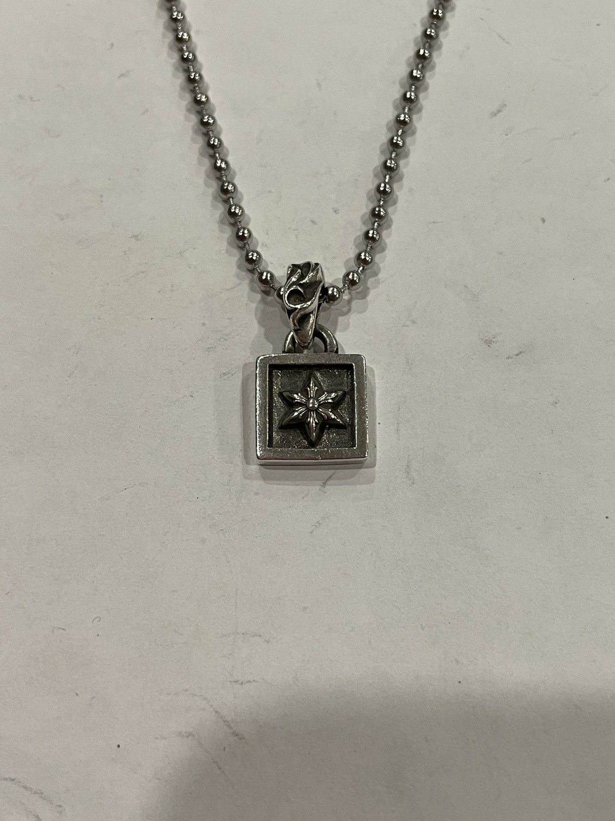 Pre-owned Chrome Hearts Frame Star Pendant Silver Ball Chain Necklace